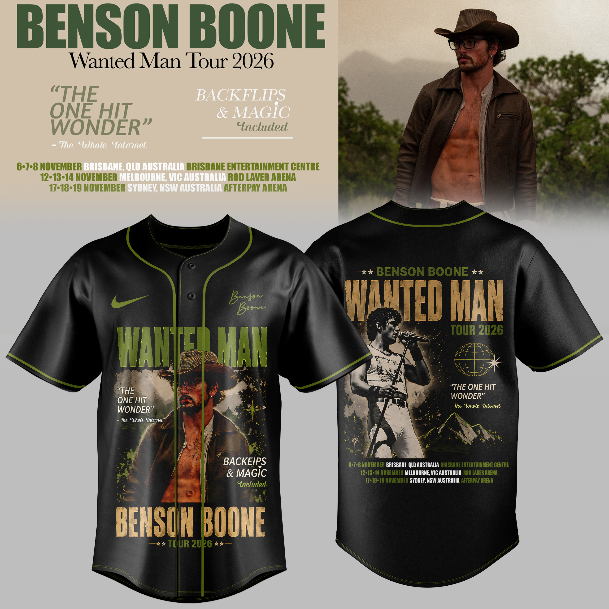 Benson Boone Wanted Man Tour 2026 Official Baseball Jersey Gifts For Fans