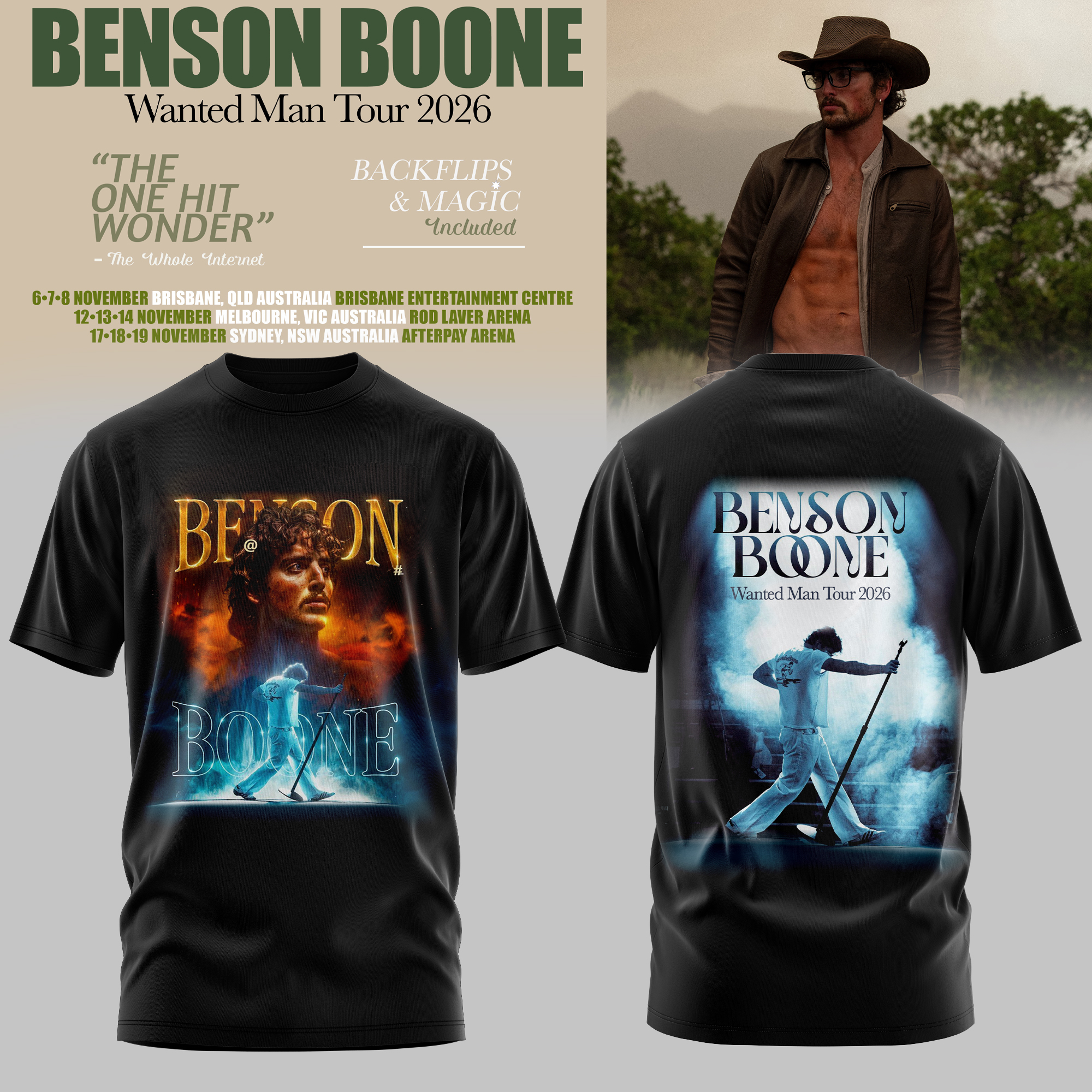 Benson Boone Wanted Man Tour 2026 Official Graphic T Shirt Gifts For Fans