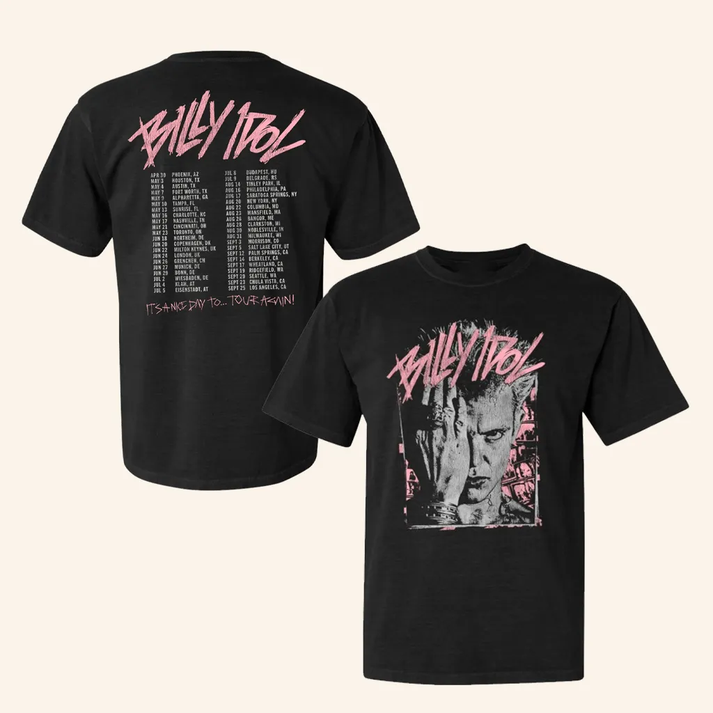 Billy Idol Merch Pink Scratch Billy 2025 Tour Black TShirt Christmas Gifts For Music Lovers