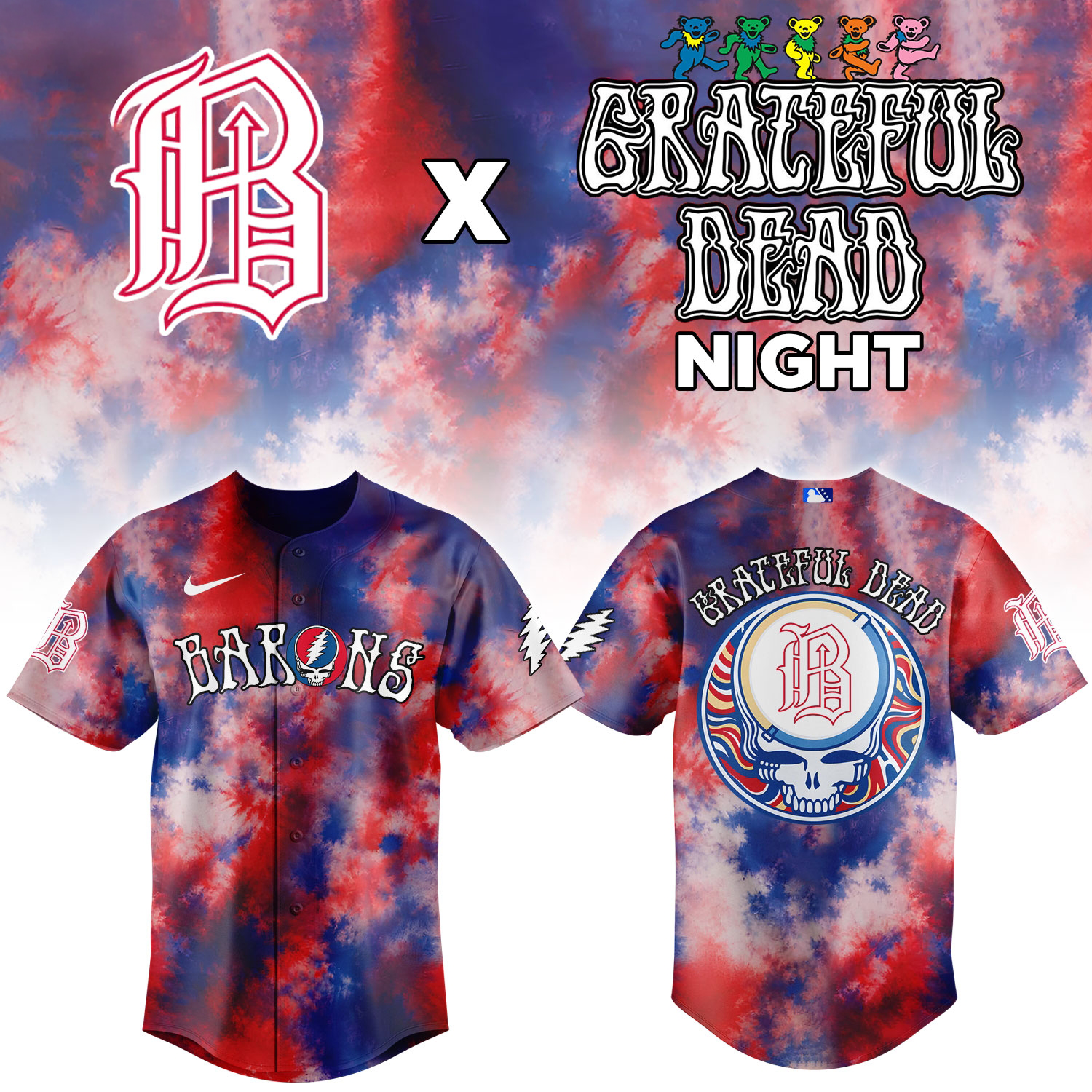 Birmingham Barons Grateful Dead Night 2026 Special Edition Baseball Jersey