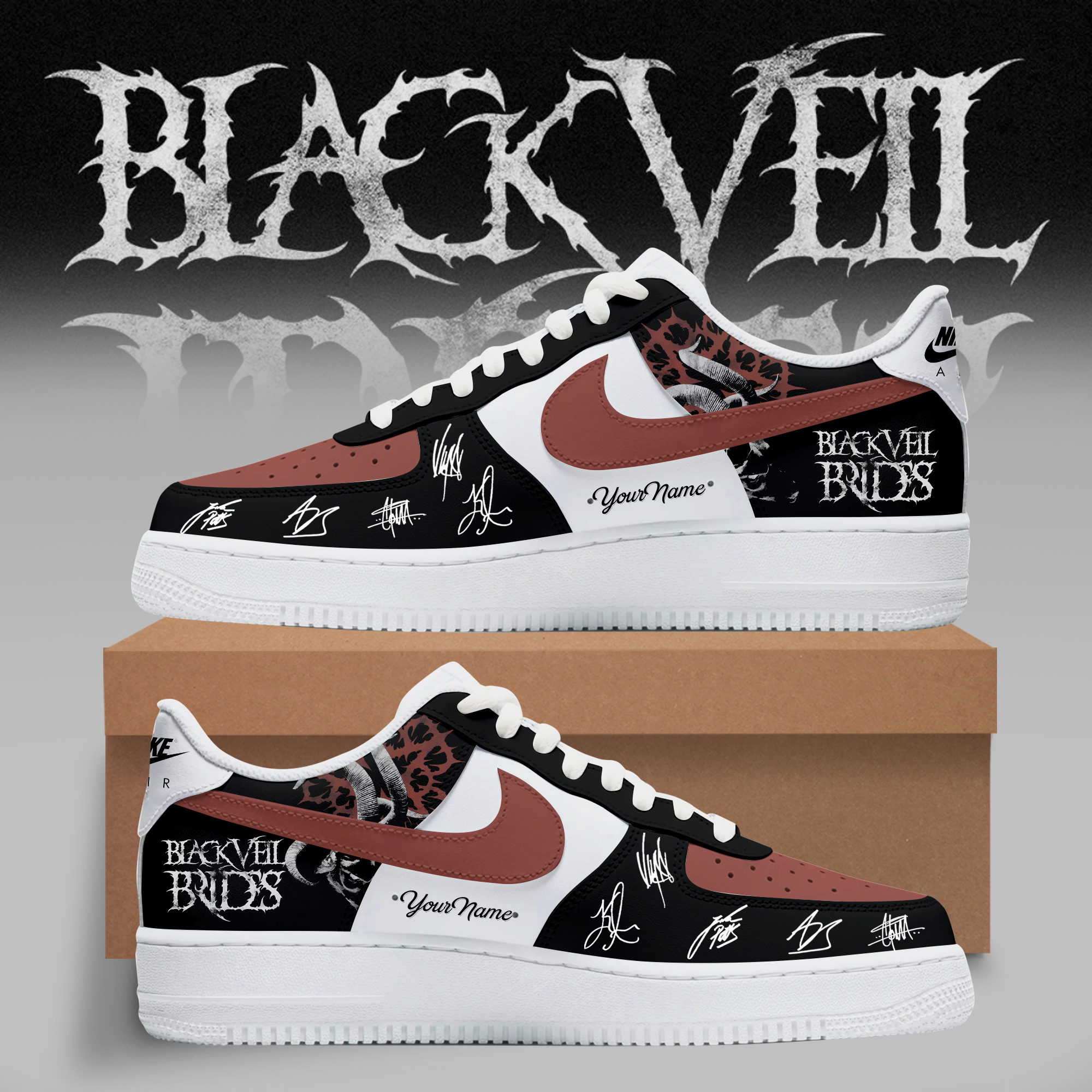 Black Veil Brides Vindica Tour Crimson AF1 Custom Sneakers