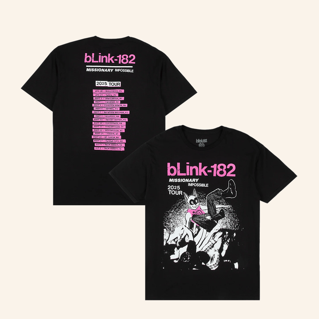 Blink 182 Merch Missionary Impossible Tour Black TShirt Gift Ideas For Music Lovers