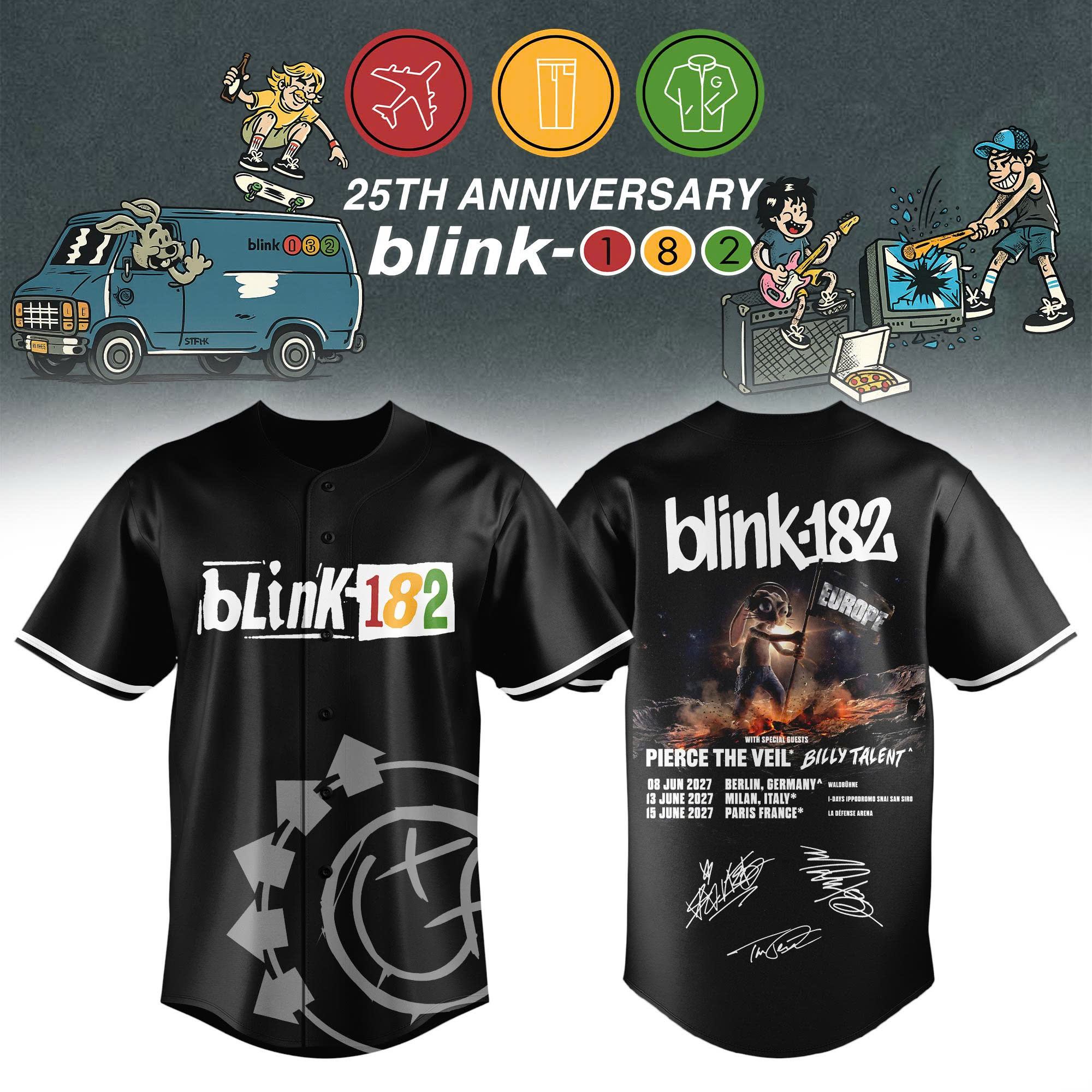 Blink 182 Twenty Fifth Anniversary Limited Baseball Jersey Collection