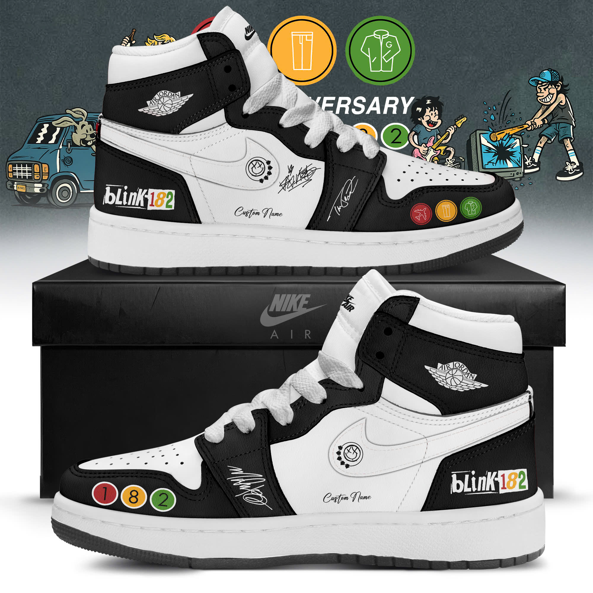 Blink 182 Twenty Fifth Anniversary Premium Air Jordan 1 Sneakers
