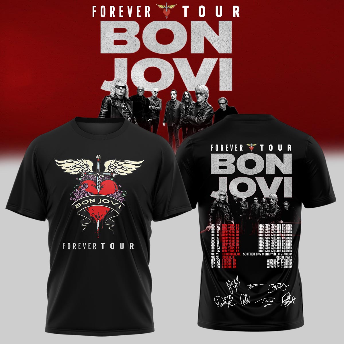 Bon Jovi Forever Tour 2026 Official Signature Graphic T Shirt Collection