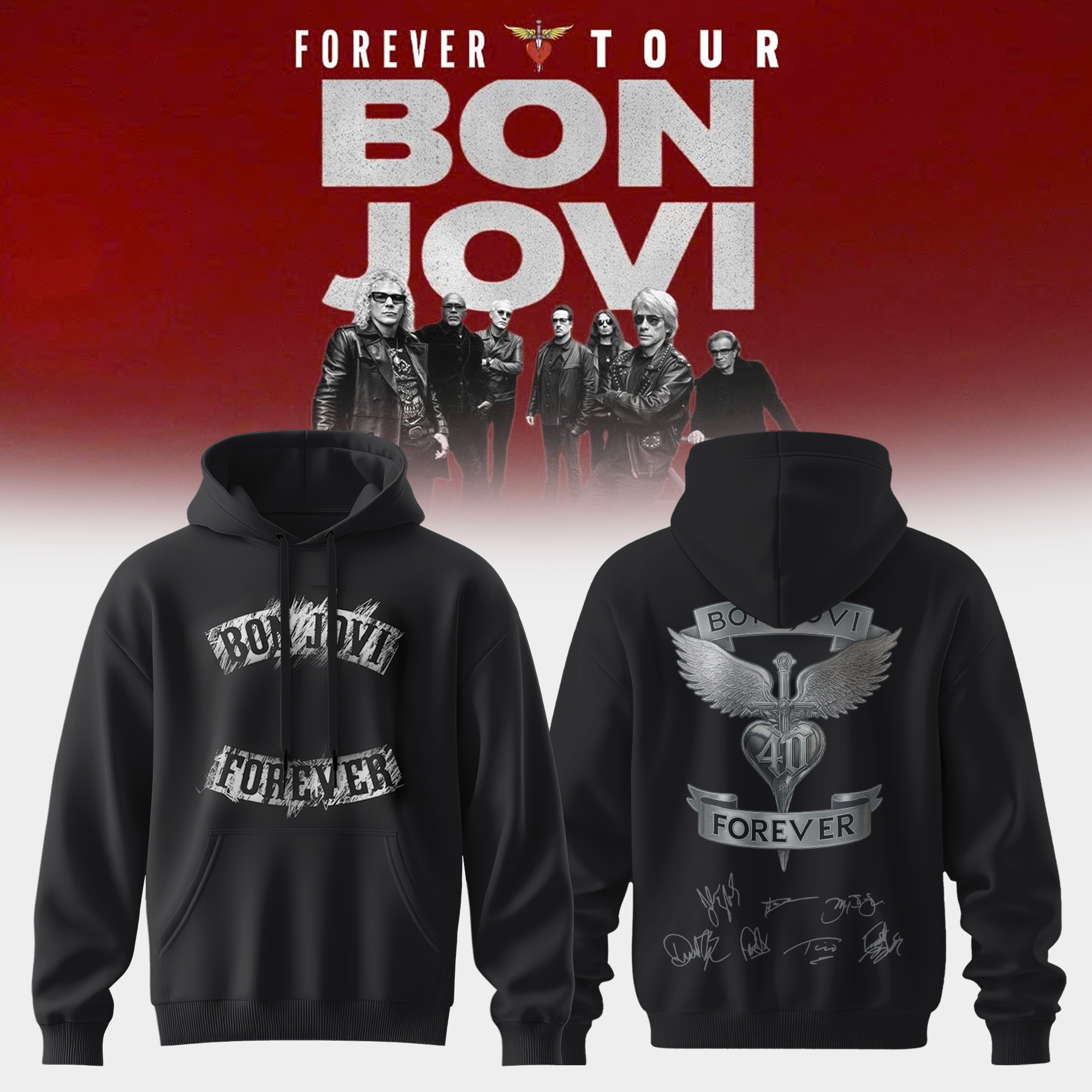 Bon Jovi Forever Tour 2026 Premium Concert Hoodie Fan Merchandise
