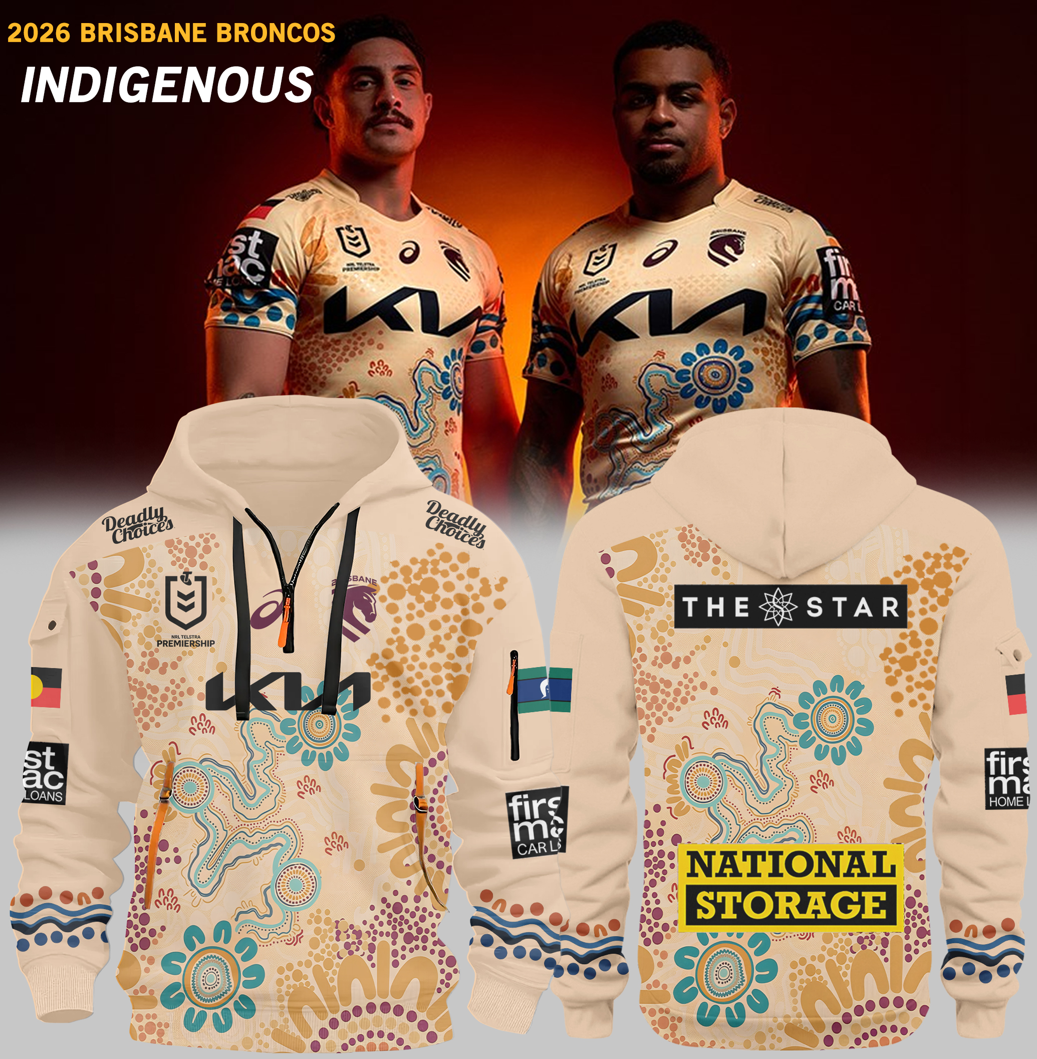 Brisbane Broncos 2026 Indigenous Premium Hoodie Jacket