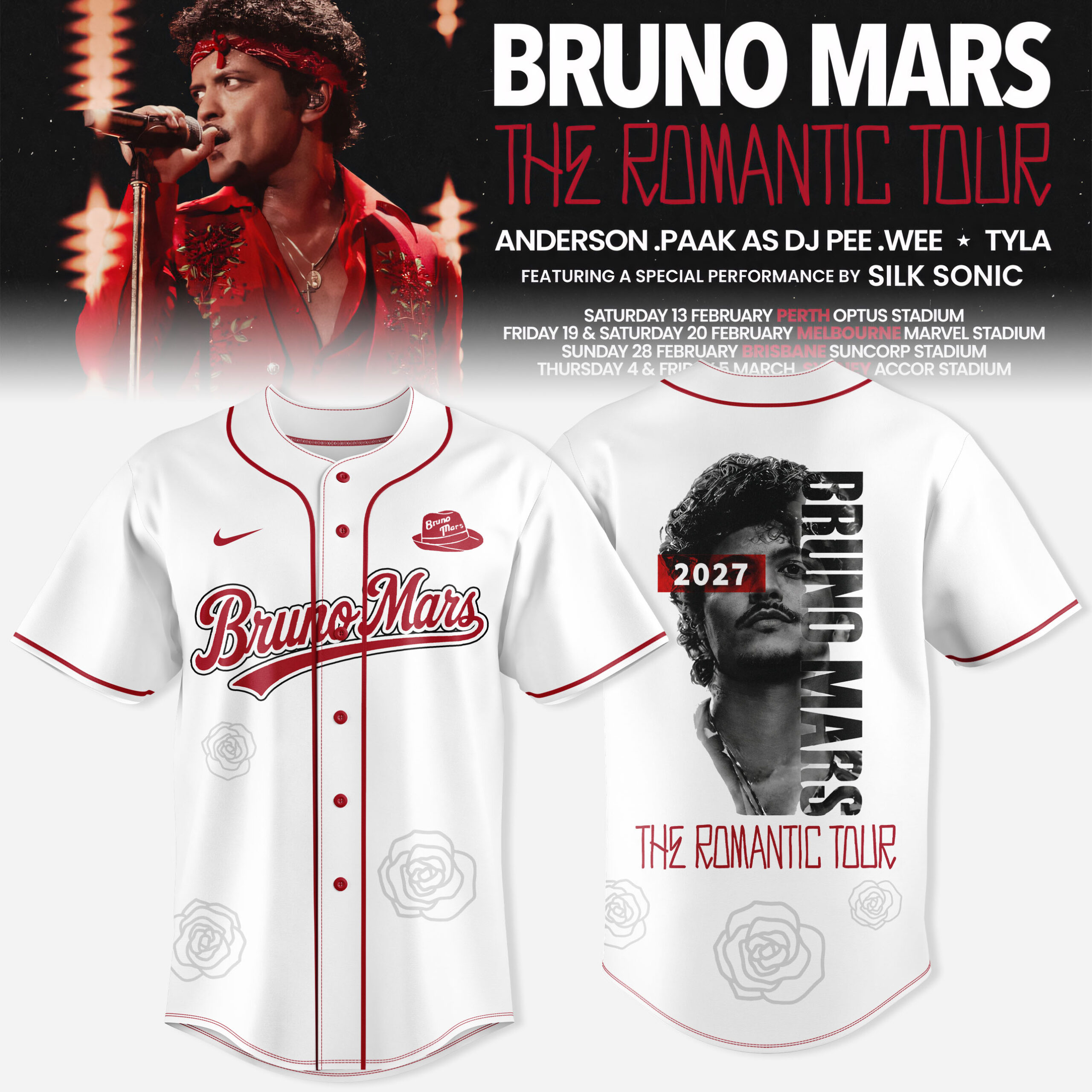 Bruno Mars Romantic Tour Australia New Zealand Baseball Jersey Exclusive Music Fan Apparel 2 - Unicasport Bruno Mars Romantic Tour Australia New Zealand Baseball Jersey Exclusive Music Fan Apparel