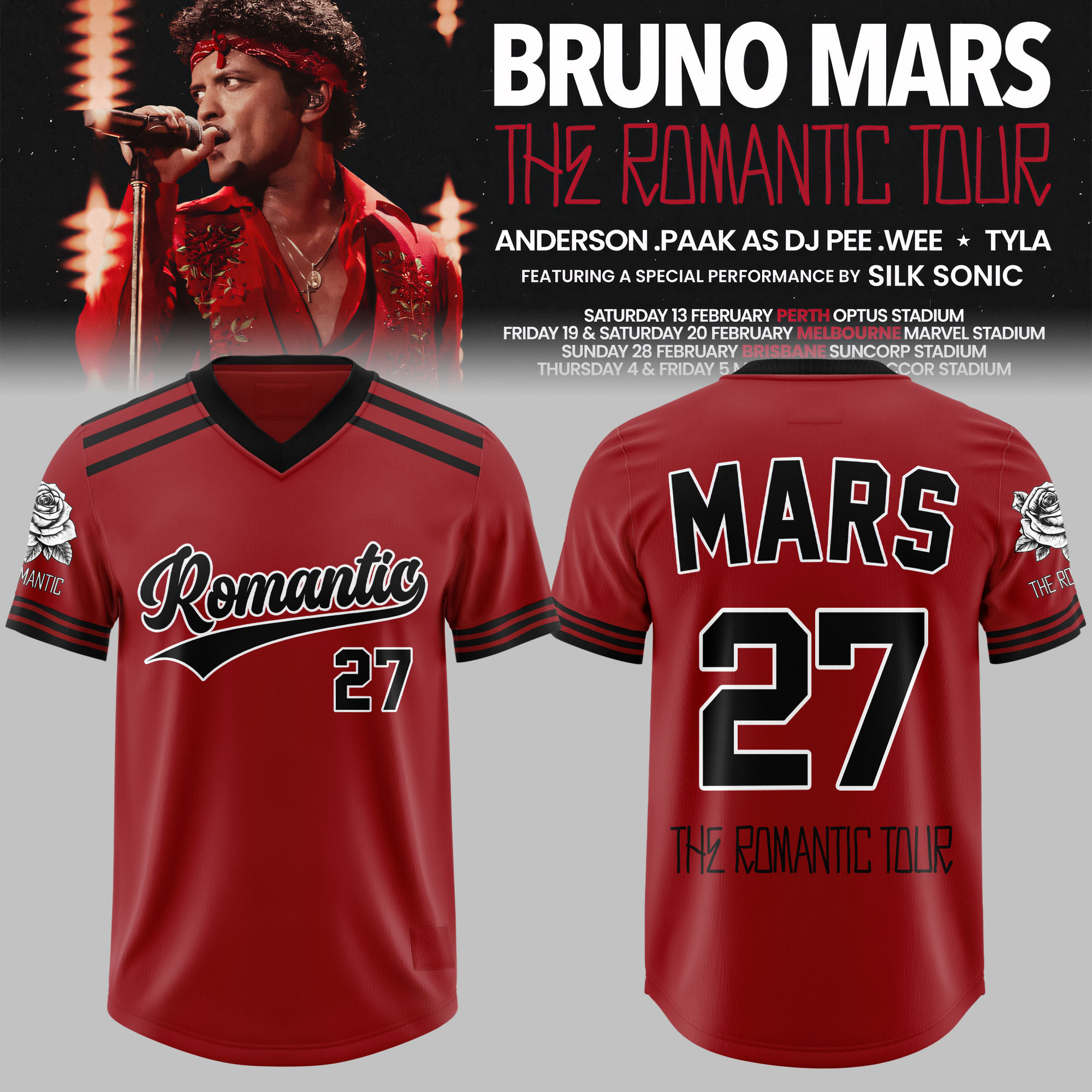 Bruno Mars The Romantic AUS NZ Tour Football Jersey Exclusive Concert Collection 2 - Unicasport Bruno Mars The Romantic AUS NZ Tour Football Jersey Exclusive Concert Collection