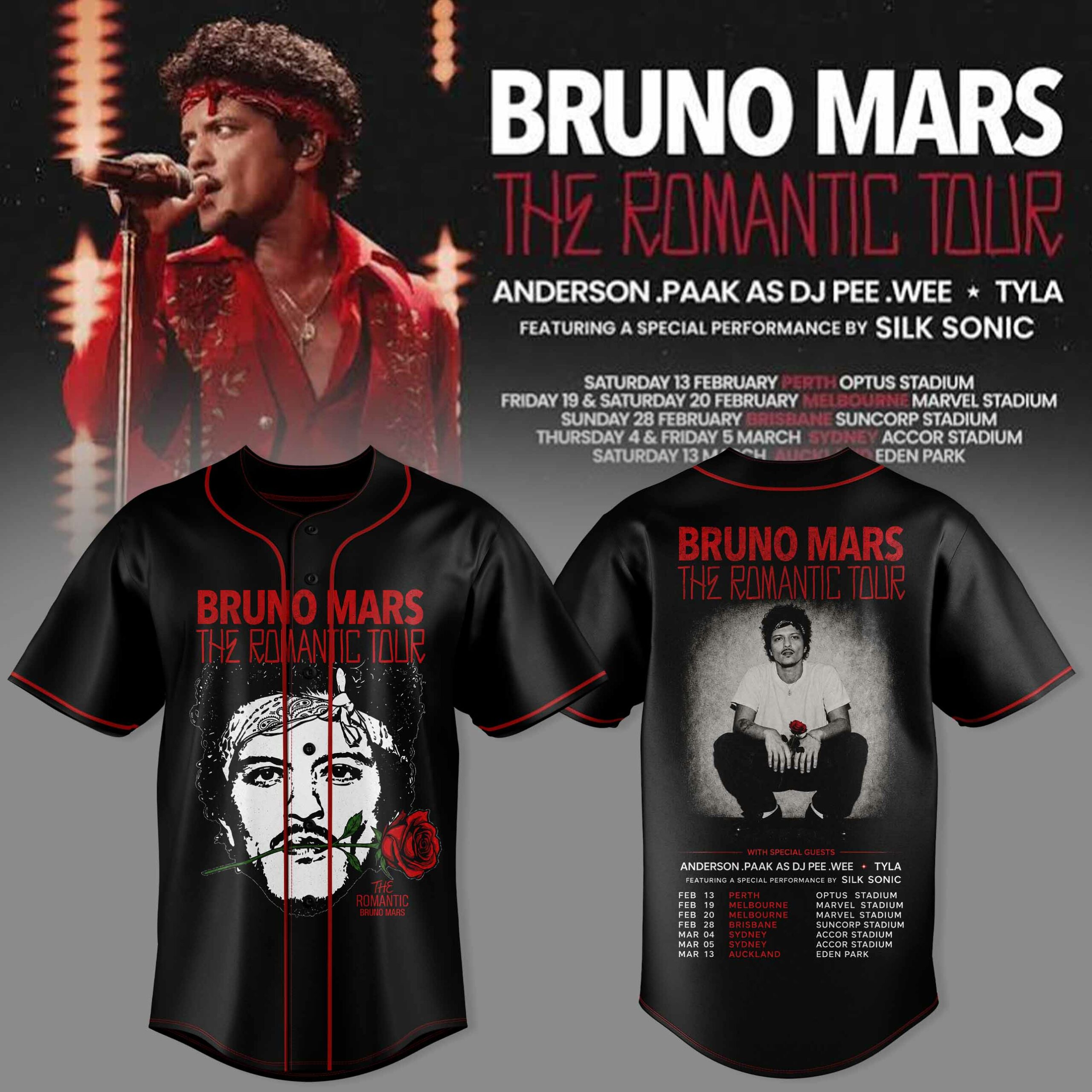Bruno Mars The Romantic Tour Jersey Live Music Fan Collection 1 - Unicasport Bruno Mars The Romantic Tour Jersey Live Music Fan Collection