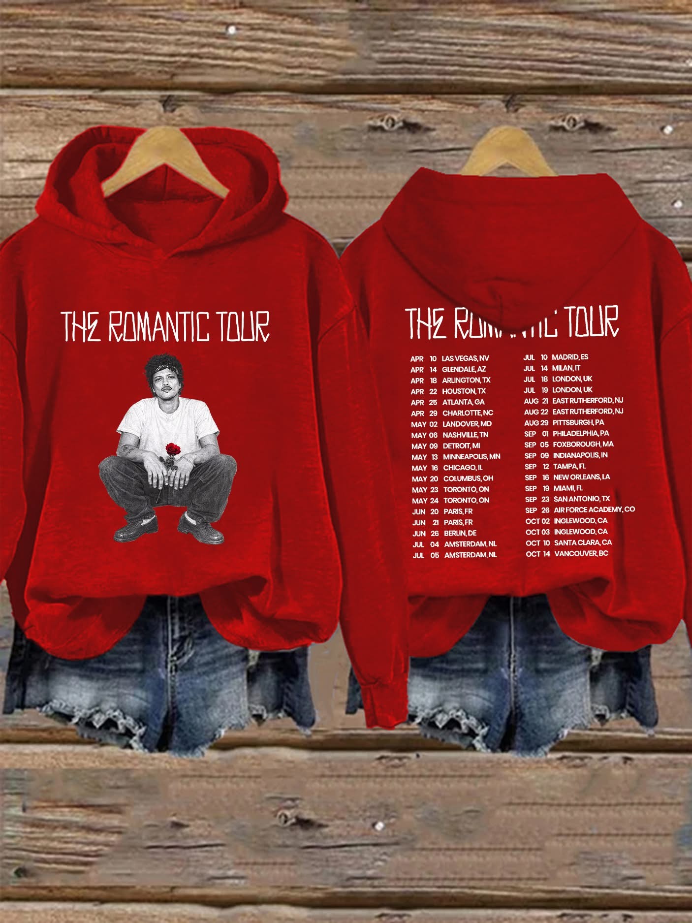 Bruno Mars Tour Merch Romantic Tour 2026 Red Hoodie Best Gift For Music Fans Merhc 2026