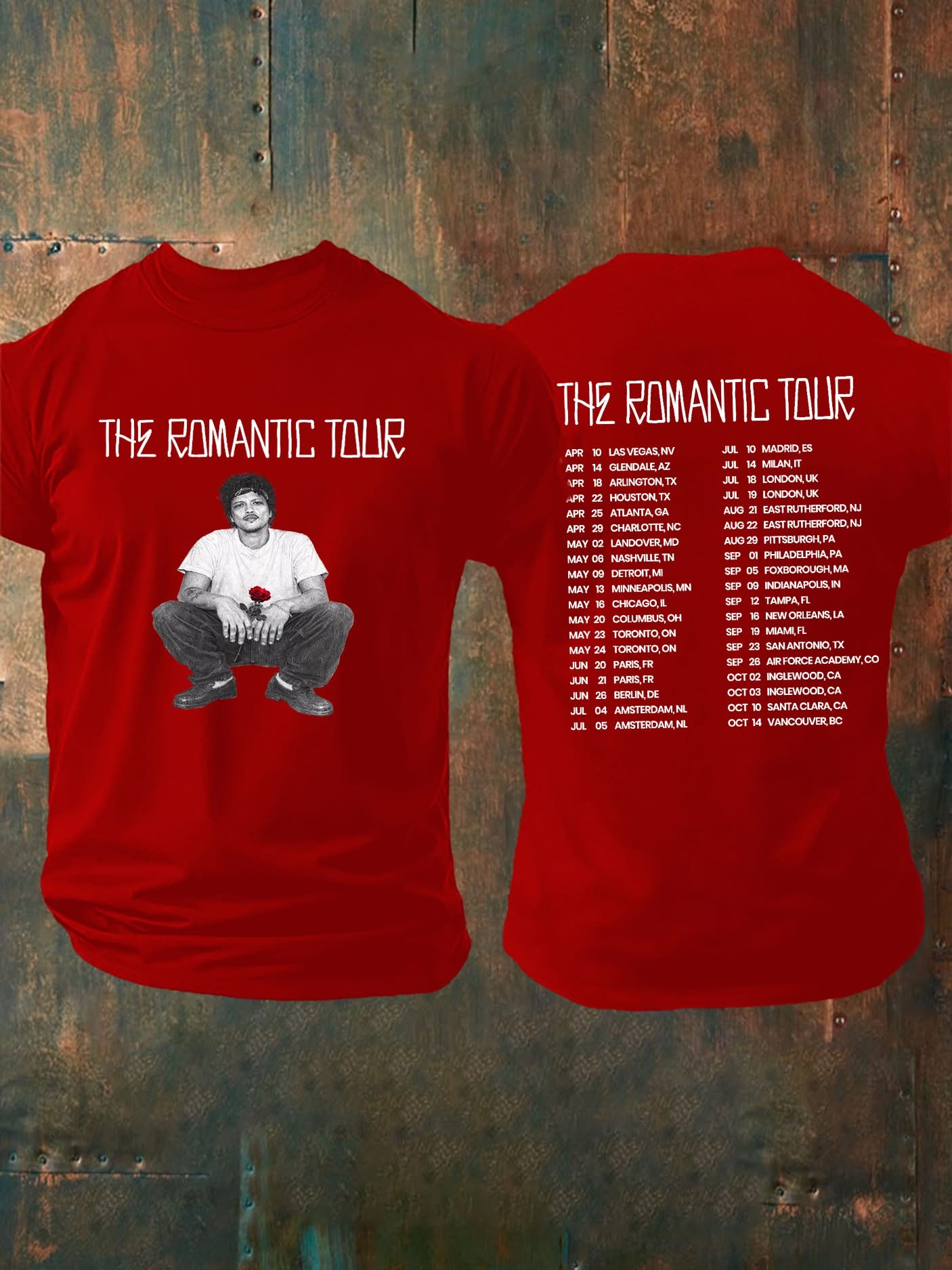 Bruno Mars Tour Merch Romantic Tour 2026 Red TShirt Best Gift For Music Fans Merhc 2026