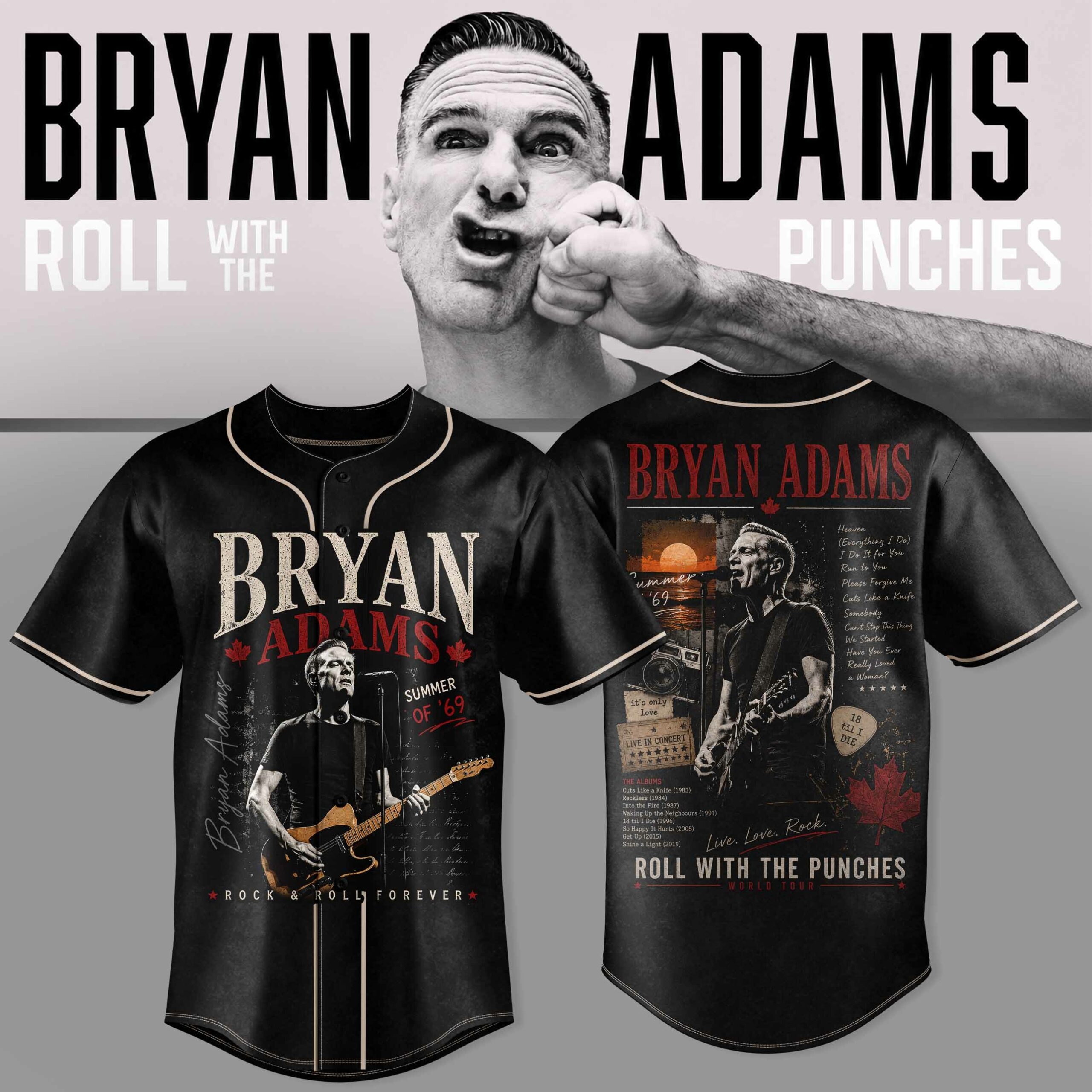 Bryan Adams Roll With The Punches Tour Limited Edition Baseball Jersey