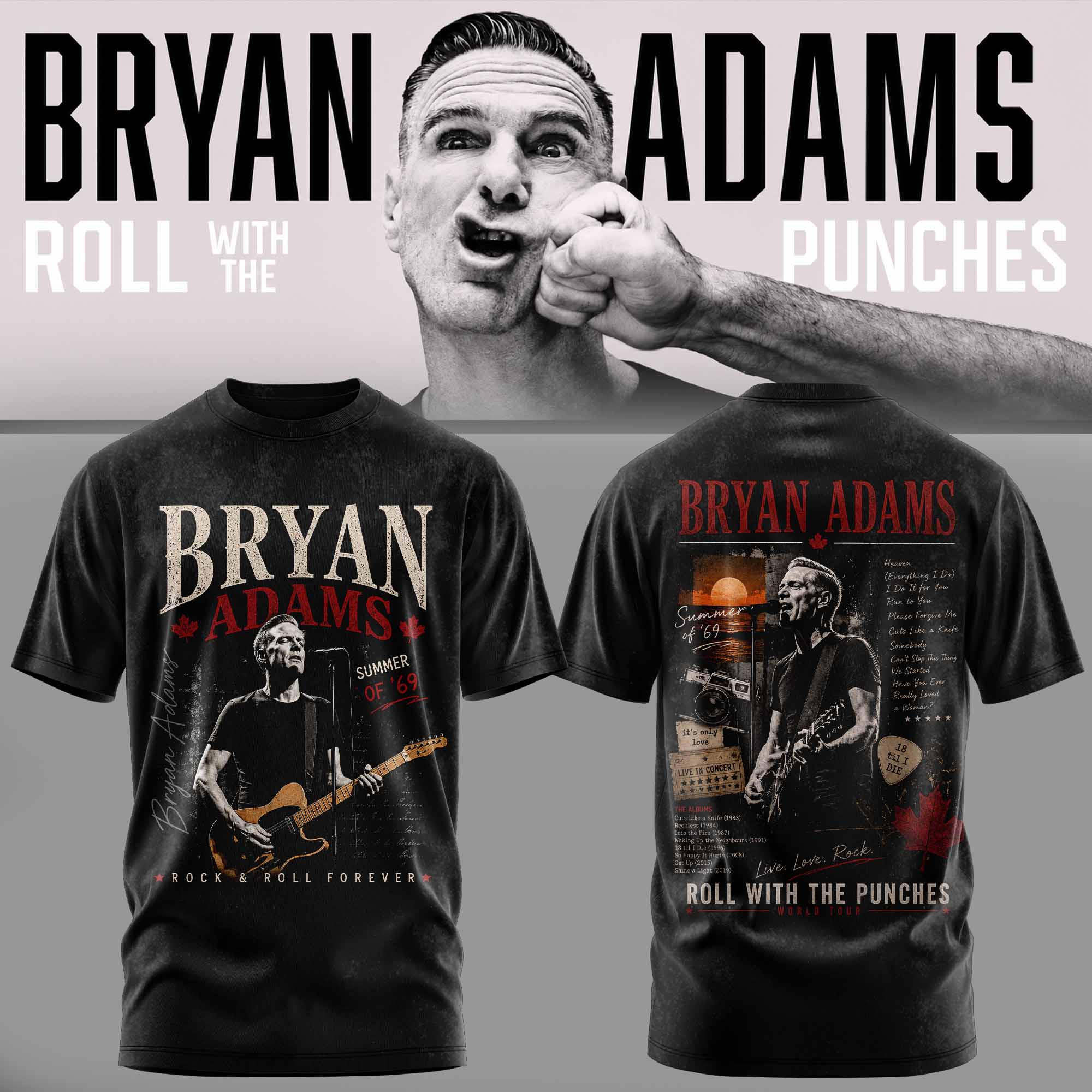 Bryan Adams Roll With The Punches Tour Limited Edition Graphic T Shirt
