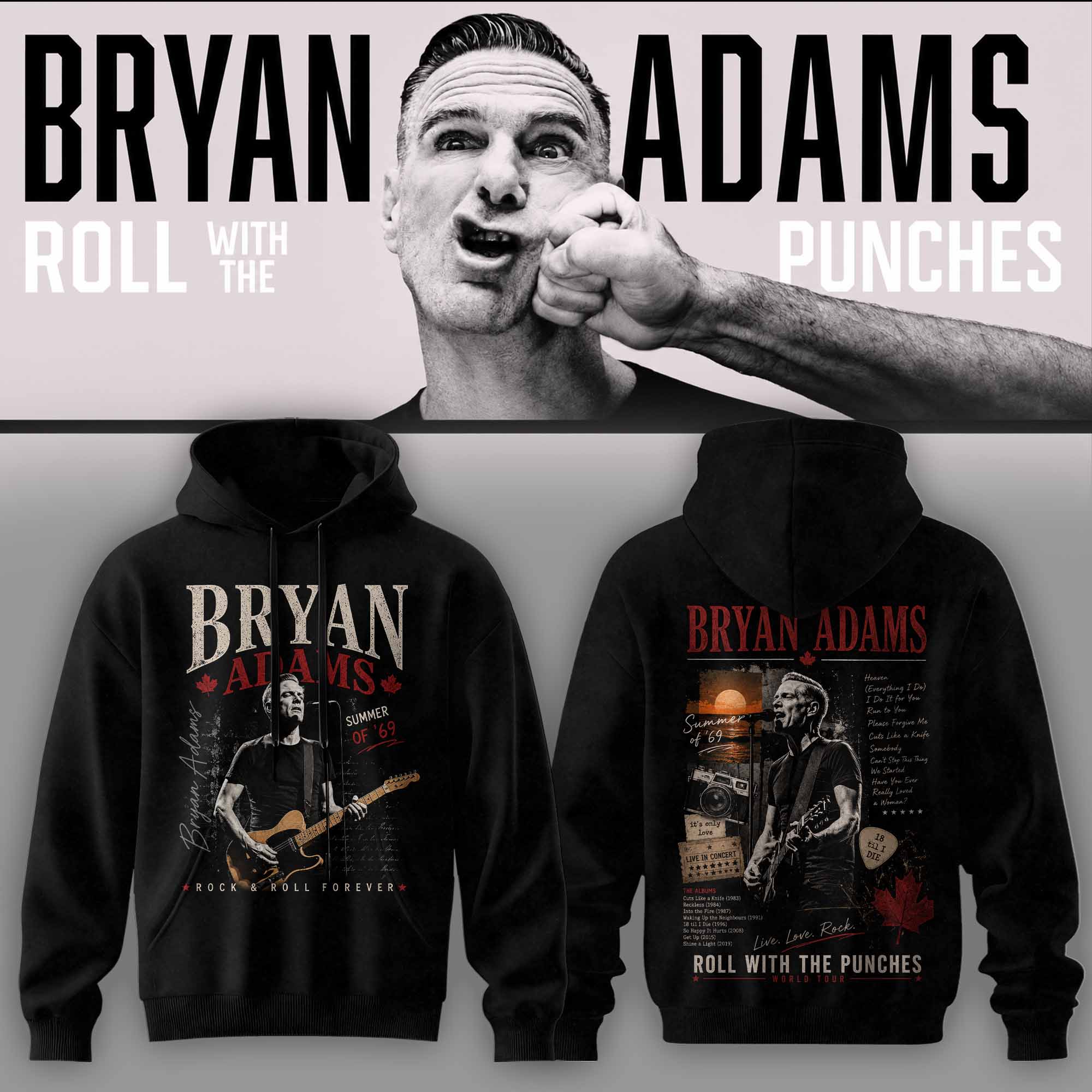 Bryan Adams Roll With The Punches Tour Limited Edition Pullover Hoodie