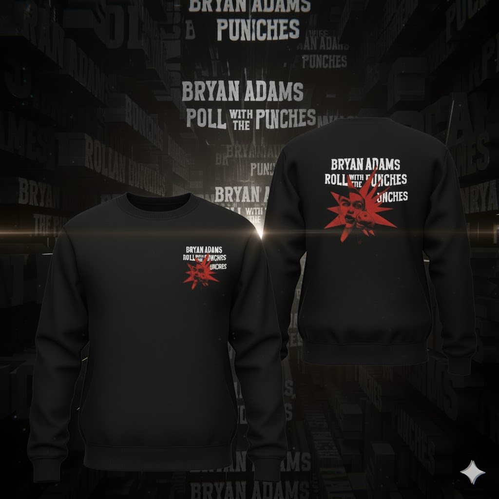 Bryan Adams Roll With The Punches Womens Extended Shoulder Black Sweatshirt, RWTP Album Merch