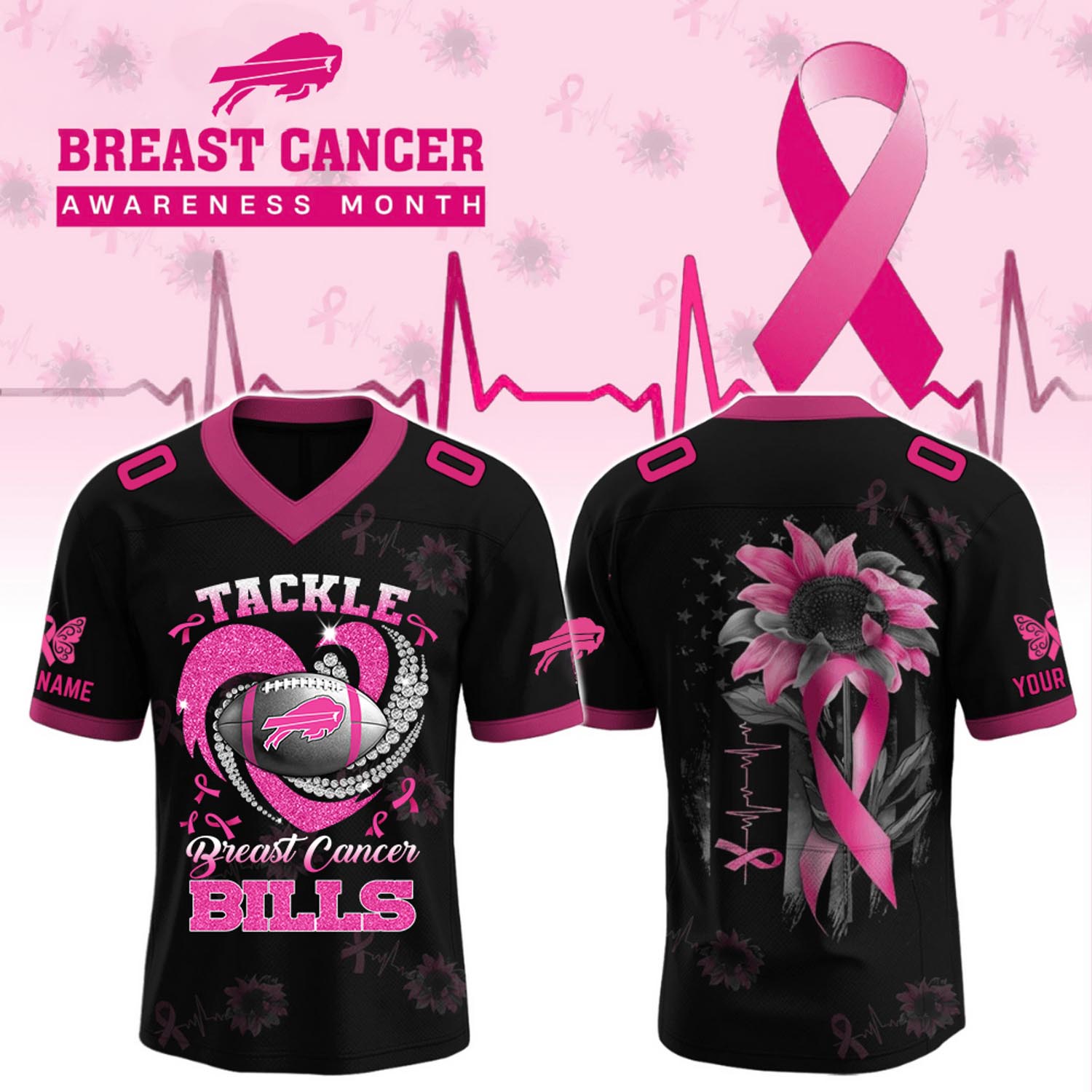 Buffalo Bills Breast Cancer Awareness Month V Neck Jersey Special Edition Football Apparel 1 - Unicasport Buffalo Bills Breast Cancer Awareness Month V Neck Jersey Special Edition Football Apparel