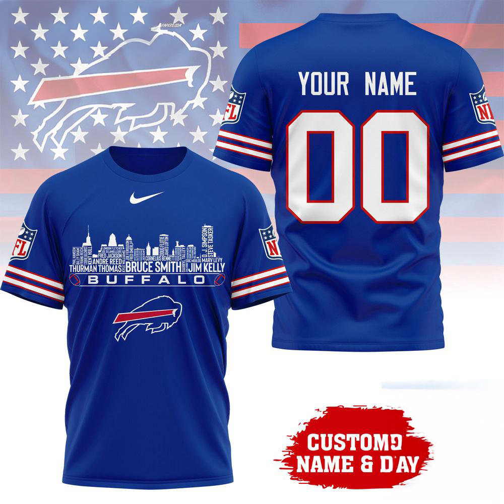 Buffalo Bills NFL Game Day Skyline Names Limited Edition 3D Graphic T Shirt