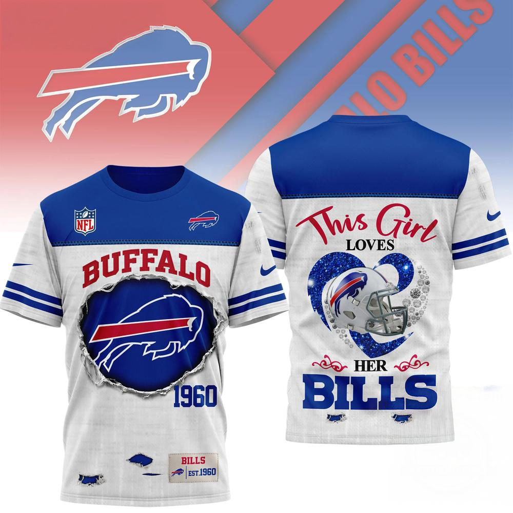 Buffalo Bills NFL Girl Heart Helmet 3D Graphic T Shirt Football Fan Apparel