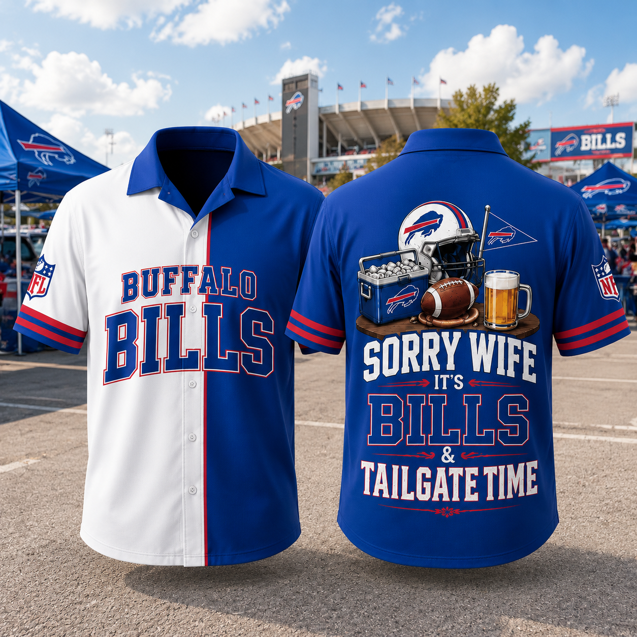 Buffalo Bills Sorry Wife It's Bills & Tailgate Time Baseball Jersey NFL Fan Gift Half White Half Blue Button Up Shirt