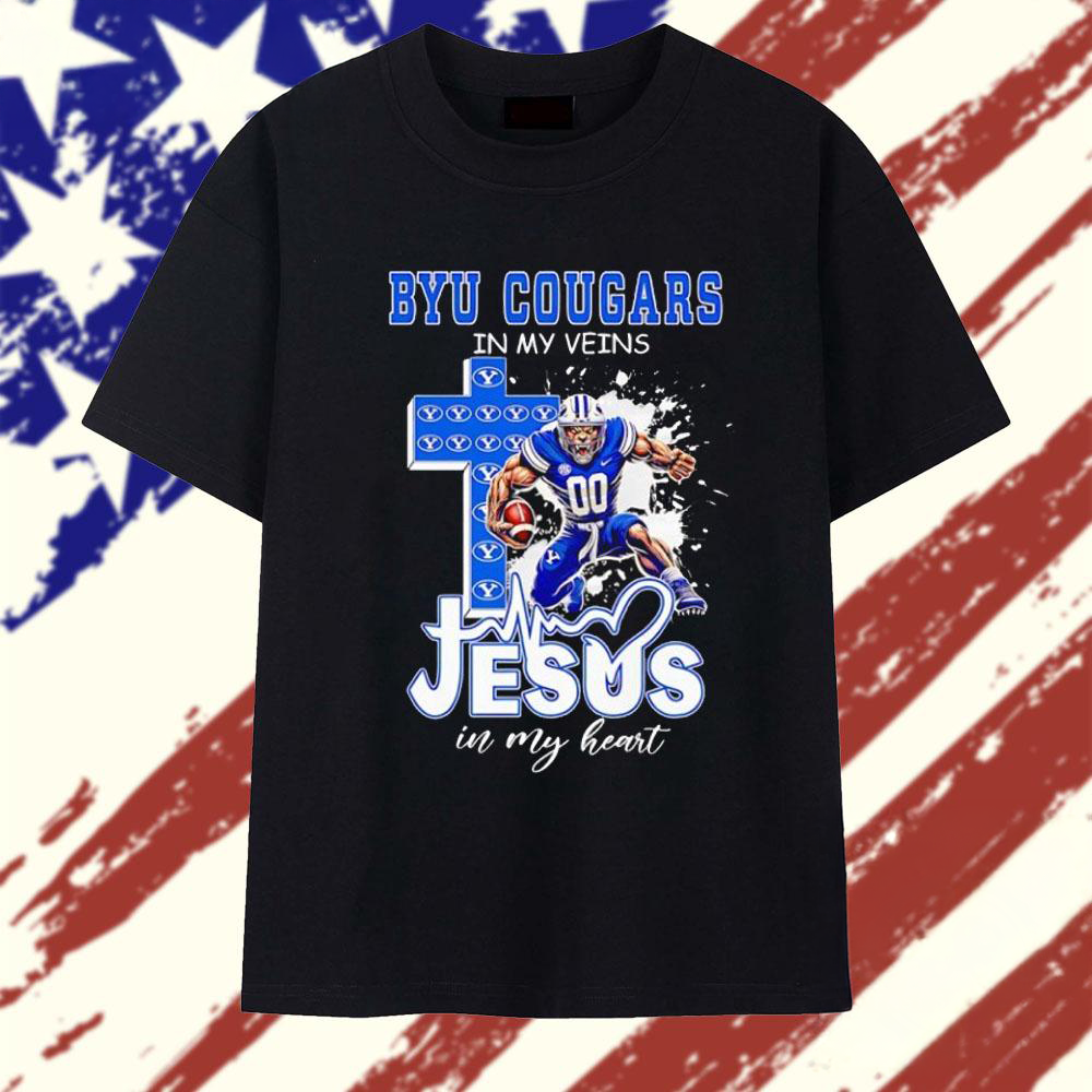Byu Cougars in My Veins Jesus in My Heart Mascot T Shirt