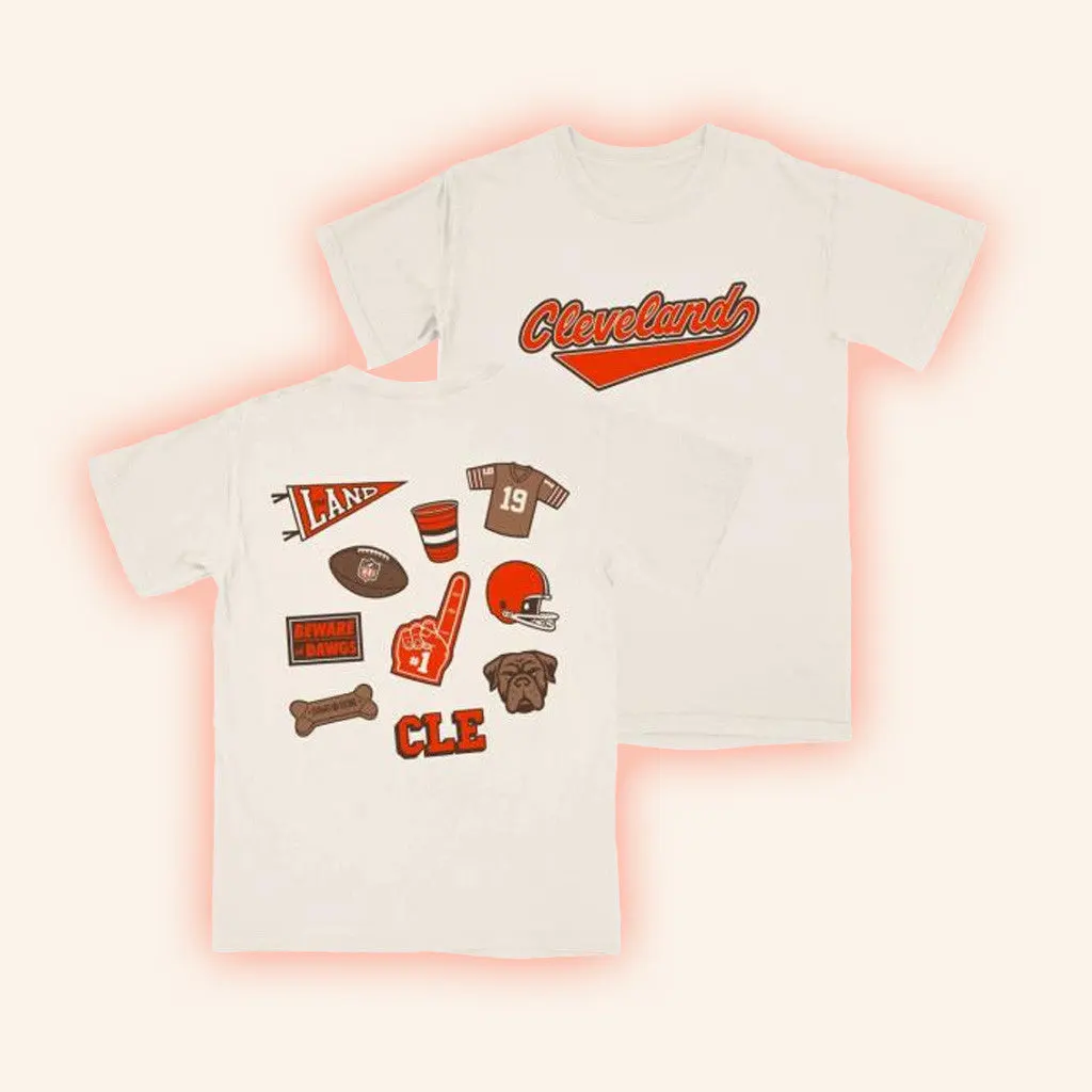 CLE Clothing Co Merch Cleveland Football Patches Crew TShirt Gifts For Her
