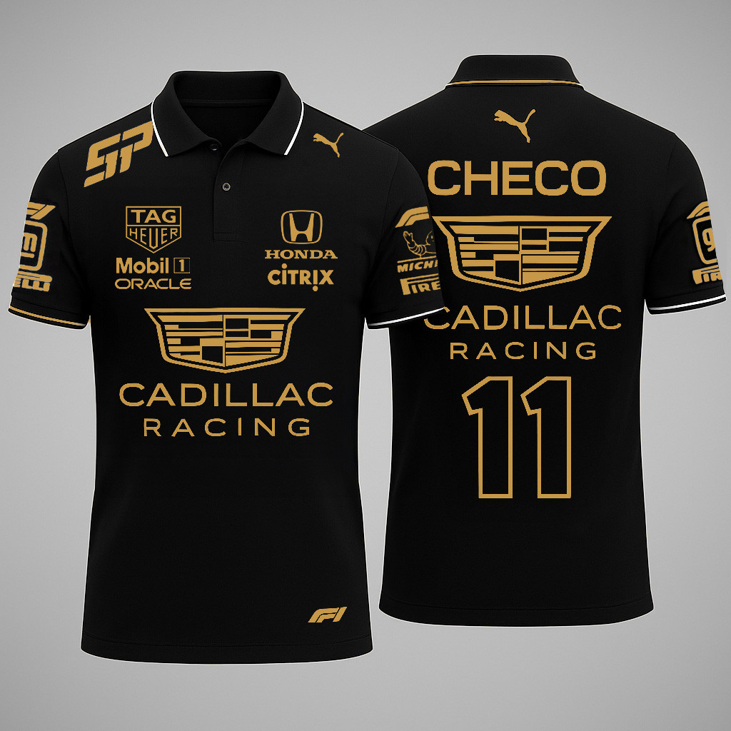 Cadillac Sergio Checo Perez Merch Gold 11 Polo Shirt Gifts For Husband Racing Fans Merch 2026