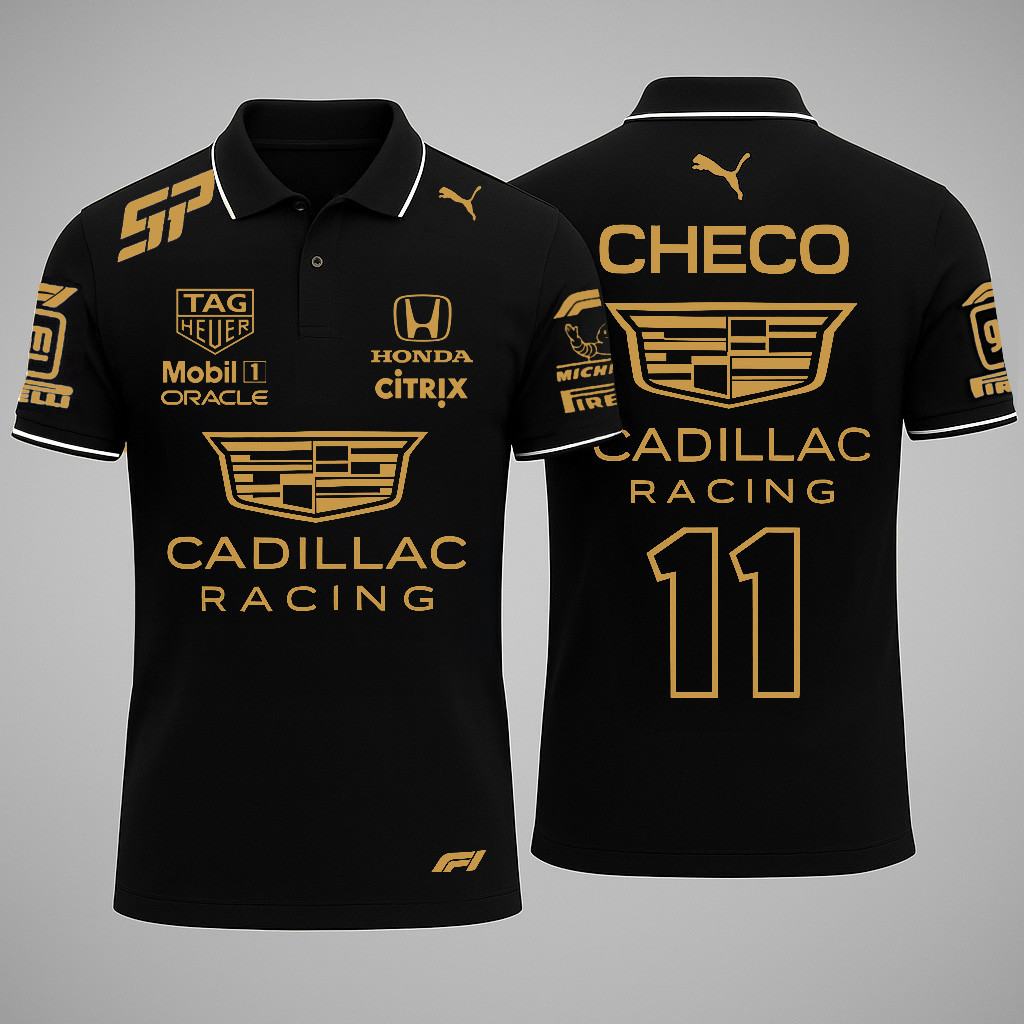 Cadillac Sergio Checo Perez Merch Gold Checo 11 Cadillac Racing Polo Shirt Gifts For Fans Merch 2026