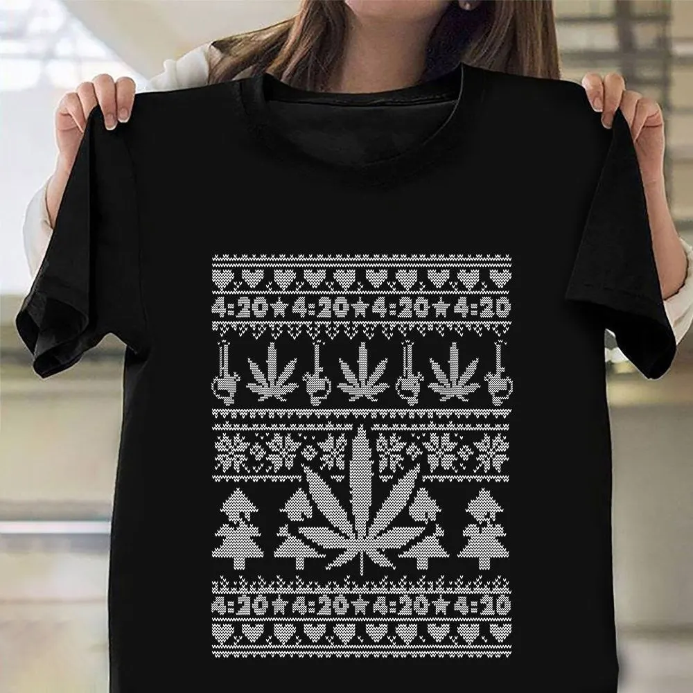 Cannabis Leaves Christmas Shirt Funny Ugly Christmas Sweater TShirt 2024 Gifts
