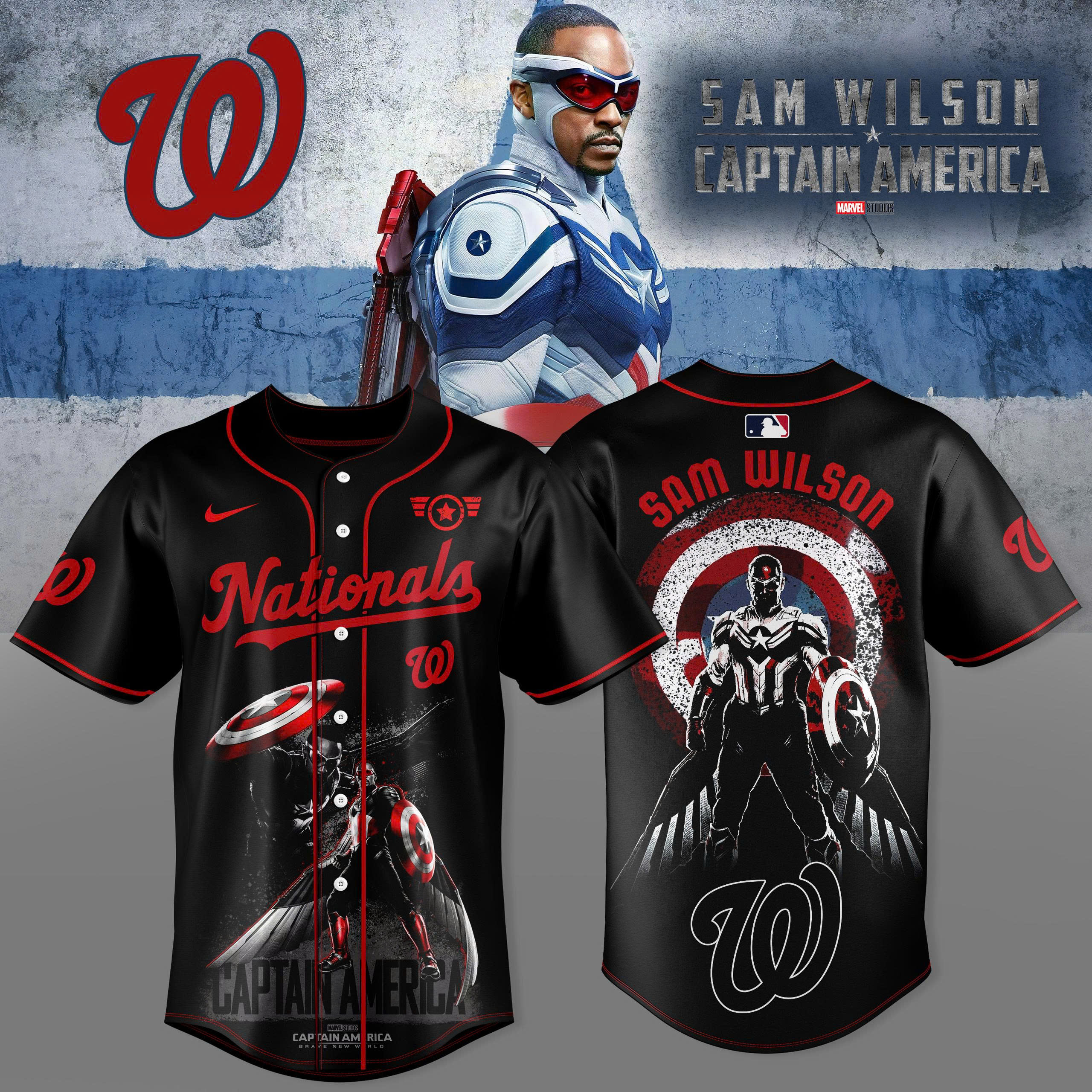 Captain America x Washington Nationals Edition Anthony Mackie Baseball Jersey Fan Collection