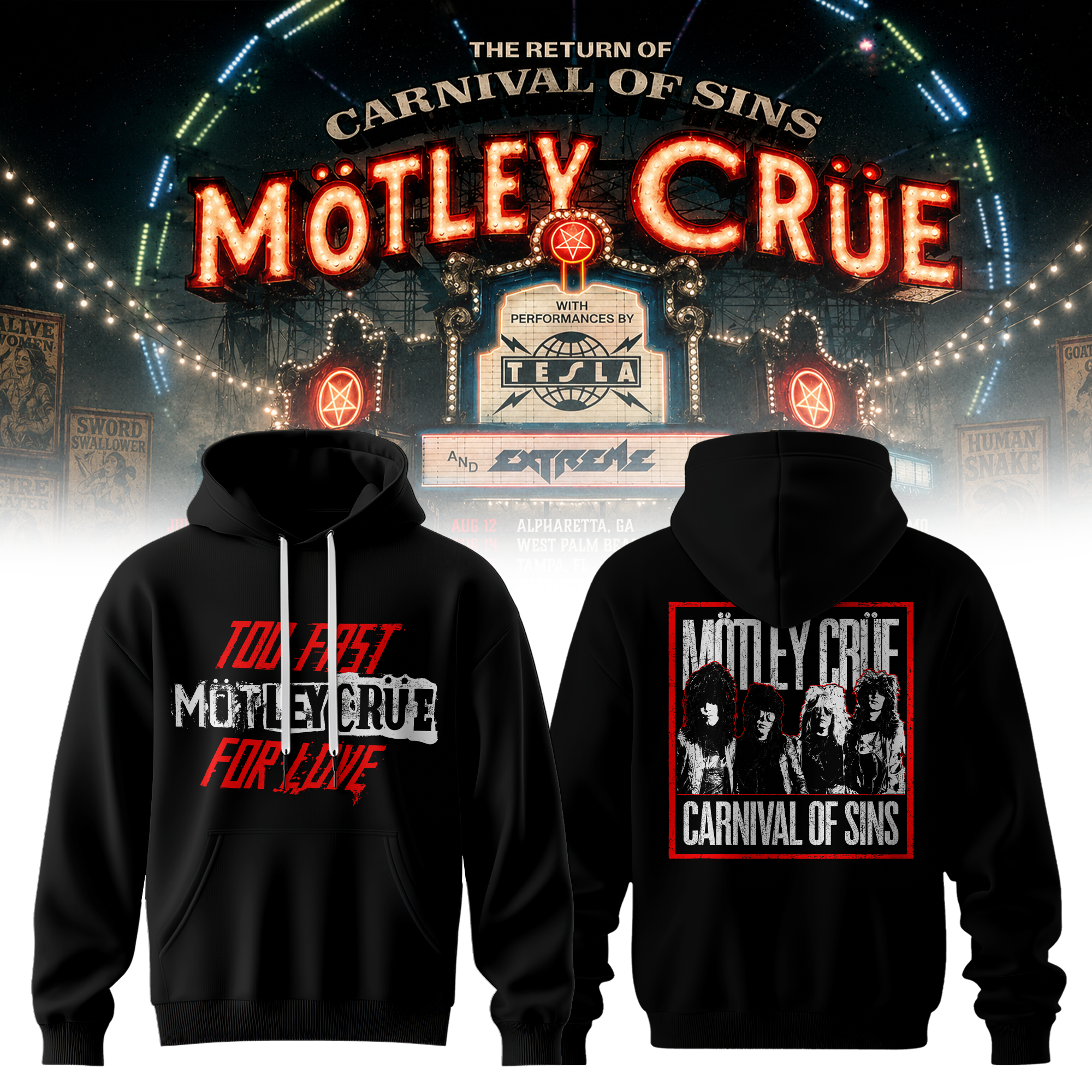 Carnival Of Sins Tour 2026 Vintage Retro Rock Graphic Tee