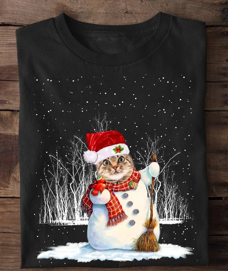 Cat Snowman Christmas Shirt Cute Xmas Holiday TShirt Gifts For Cat Person
