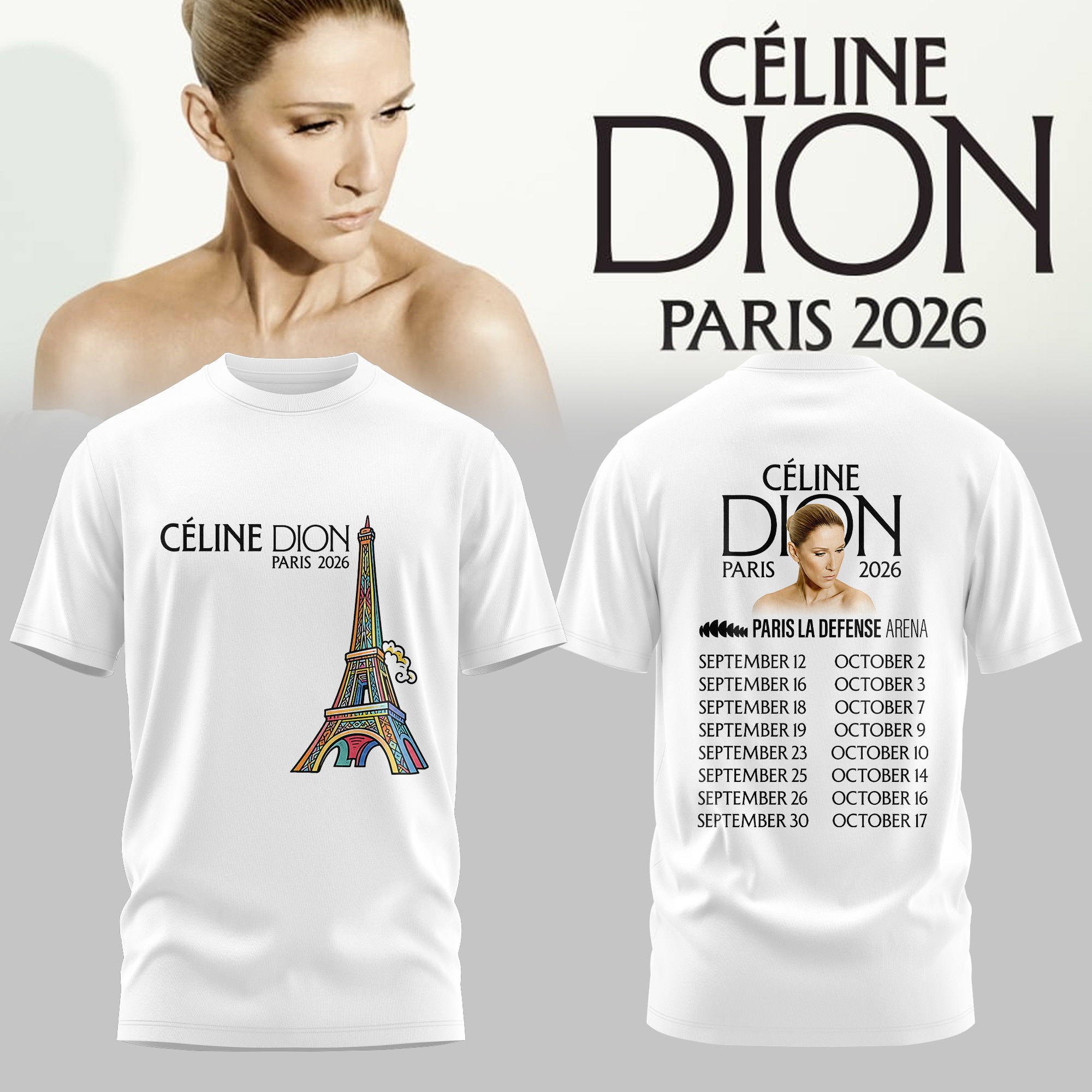 Celine Dion Live In Paris 2026 Graphic Concert T Shirt Fan Collection