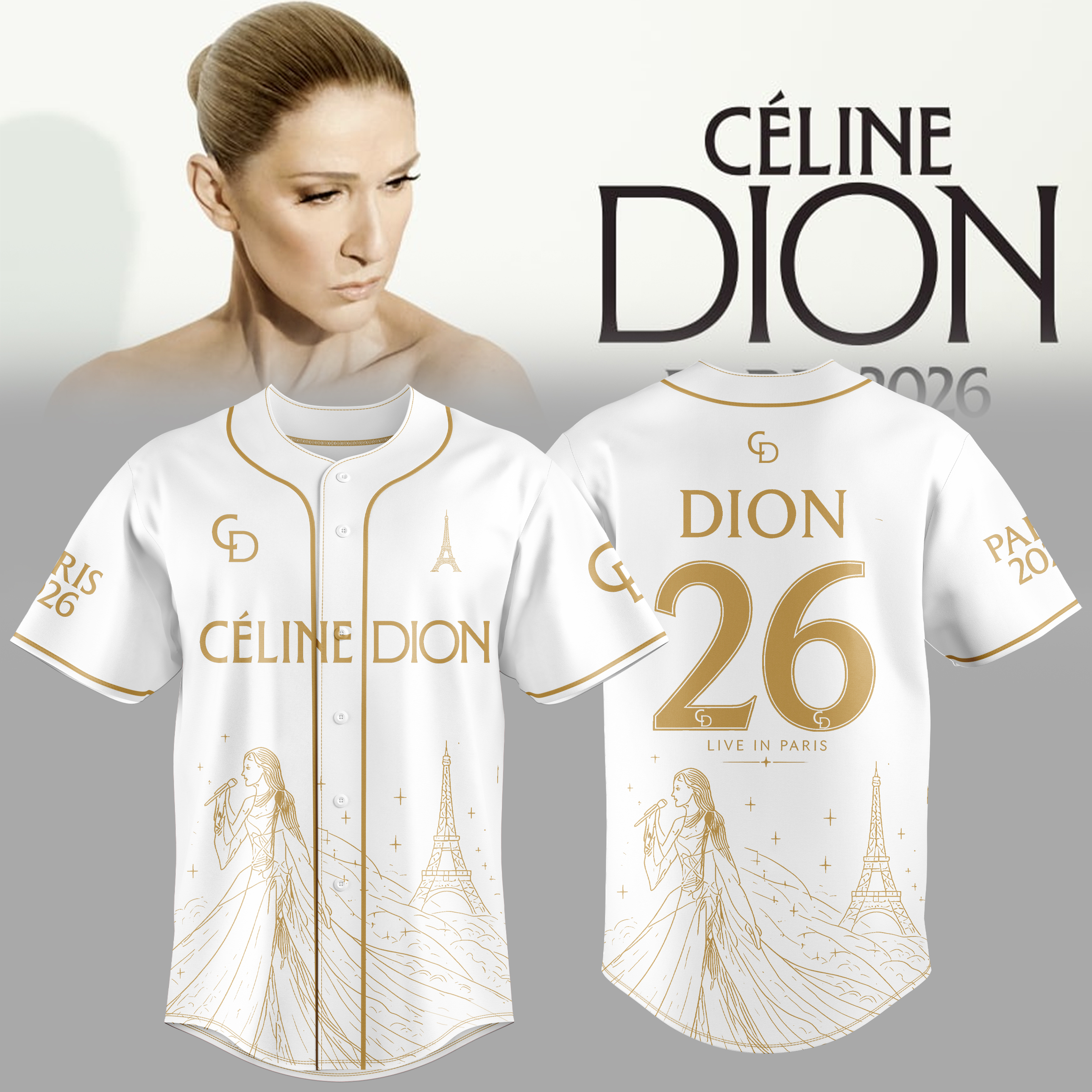 Celine Dion Live In Paris 2026 White Symphony Baseball Jersey Music Merchandise