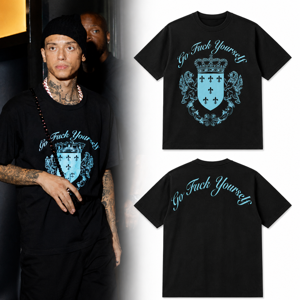 Central Cee Go Fuck Yourself Gothic Crest Graphic T Shirt Vintage Streetwear Alternative Fashion Unisex Tee