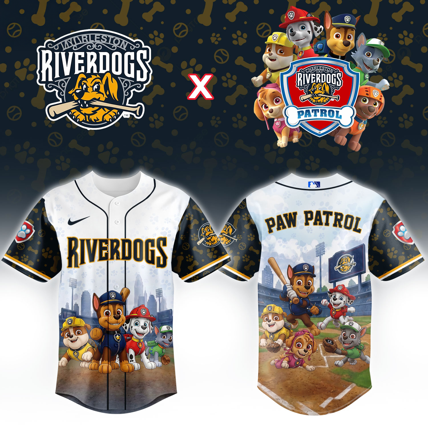 Charleston RiverDogs Marvel Paw Patrol Theme Night Limited Edition Baseball Jersey