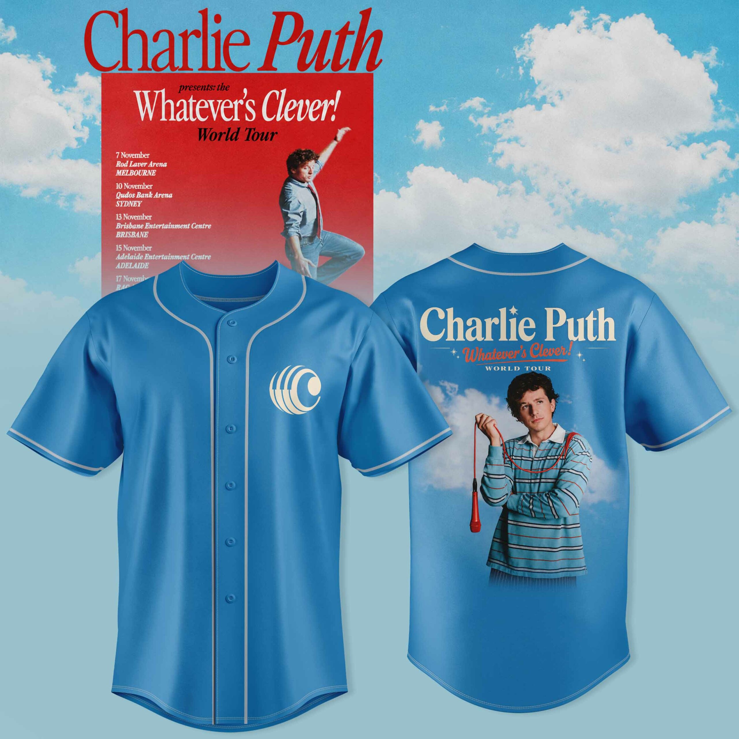 Charlie Puth Whatevers Clever World Tour Collection Collector Sports Jersey