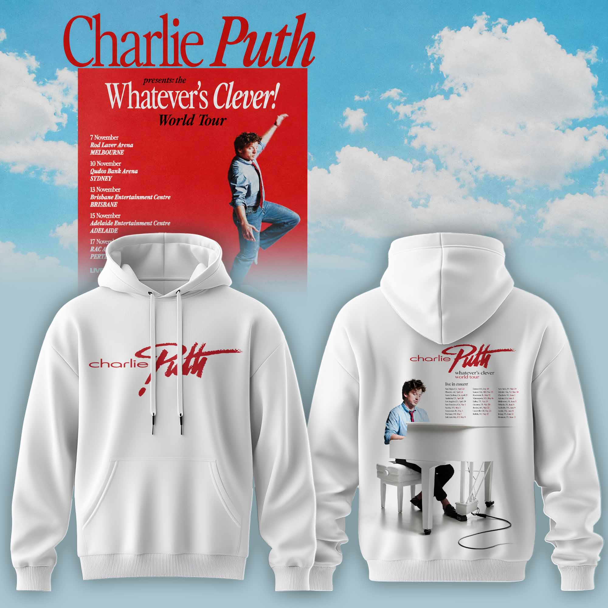 Charlie Puth Whatevers Clever World Tour Collection Premium Concert Hoodie