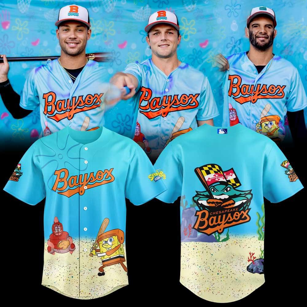 Chesapeake Baysox SpongeBob SquarePants Splash Day Baseball Jersey Cartoon Baseball Fan Apparel 2 - Unicasport Chesapeake Baysox SpongeBob SquarePants Splash Day Baseball Jersey Cartoon Baseball Fan Apparel