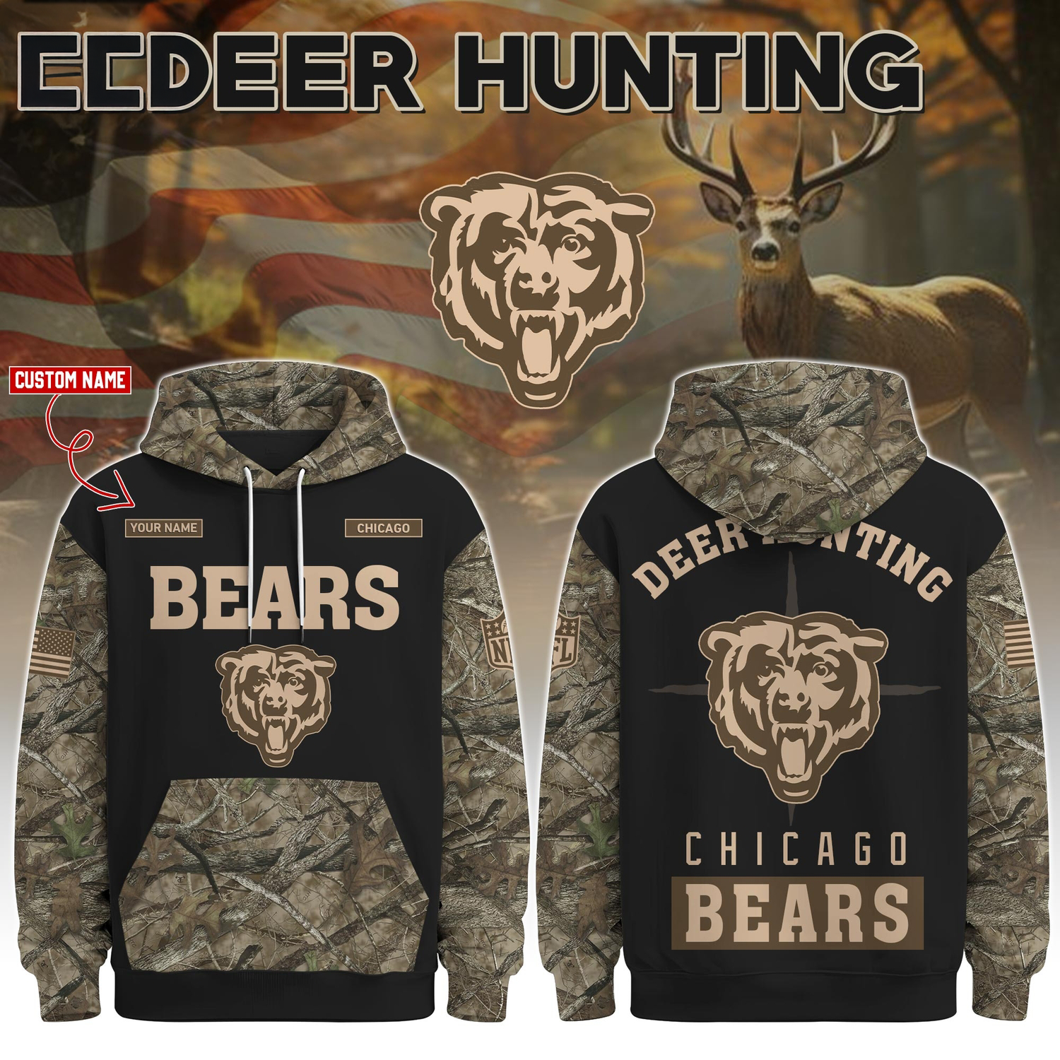 Chicago Bears Deer Hunting Limited Edition Hoodie Â– NFL Hunting Hoodie for Fans