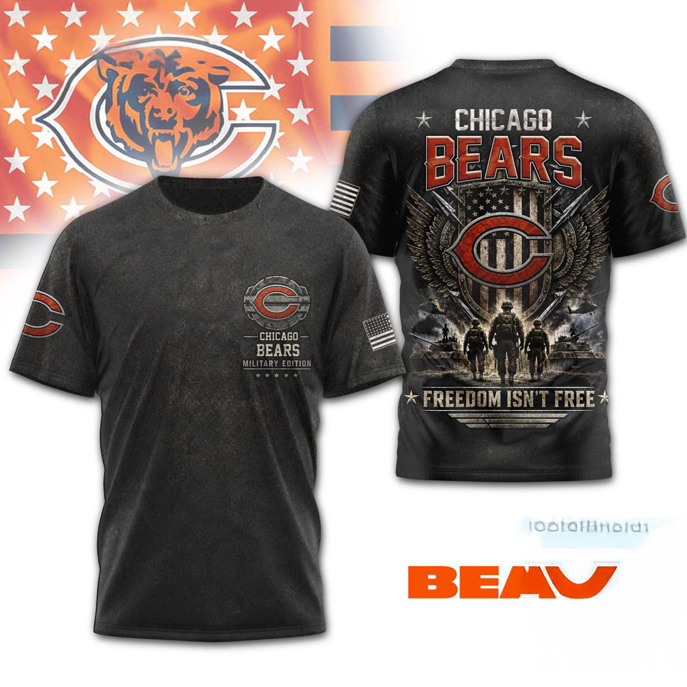 Chicago Bears NFL Freedom Team Military 3D Graphic T Shirt Football Fan Gear