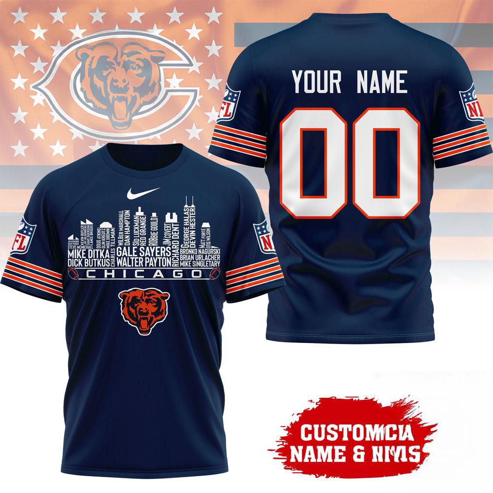 Chicago Bears NFL Game Day Skyline Names Limited Edition 3D Graphic T Shirt