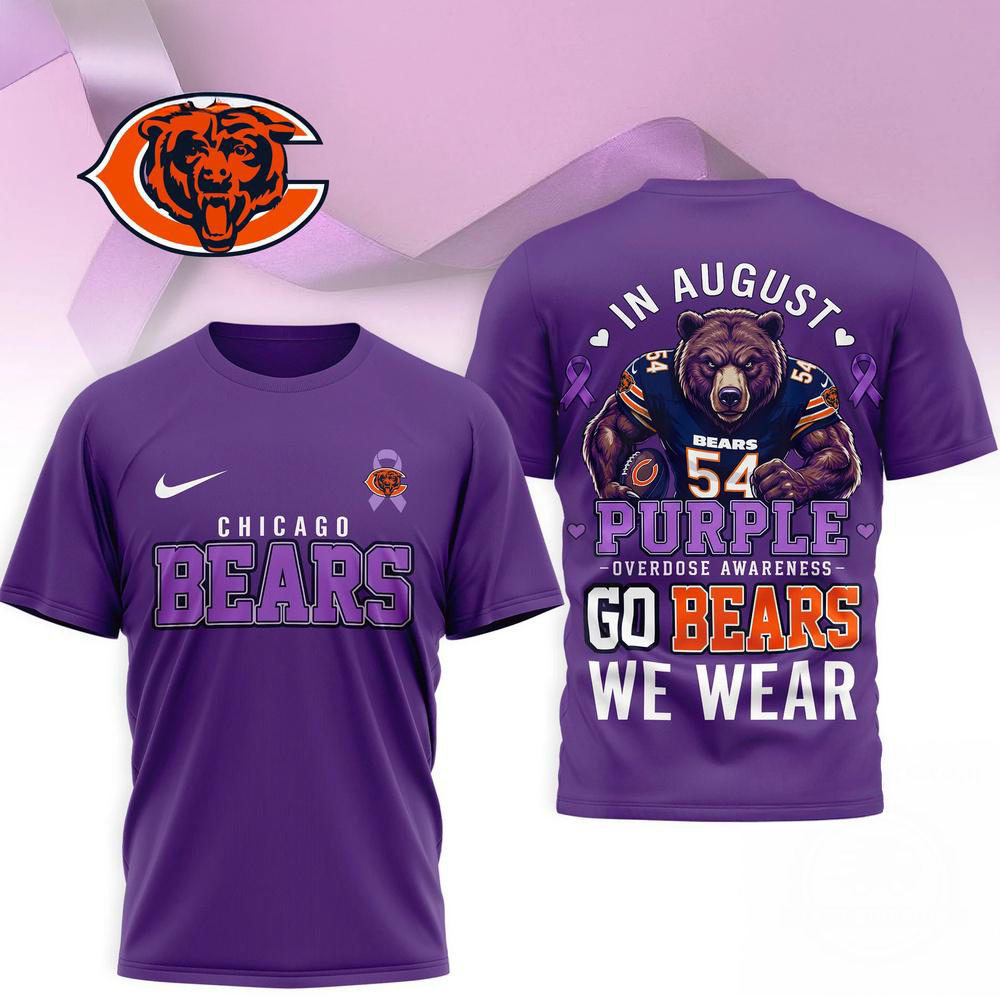 Chicago Bears NFL In August We Wear Purple Overdose Awareness 3D Fan T Shirt