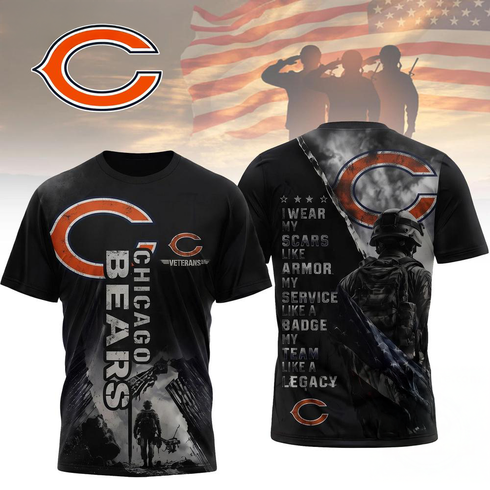 Chicago Bears NFL Veterans Legacy Team 3D Design T Shirt Military Edition