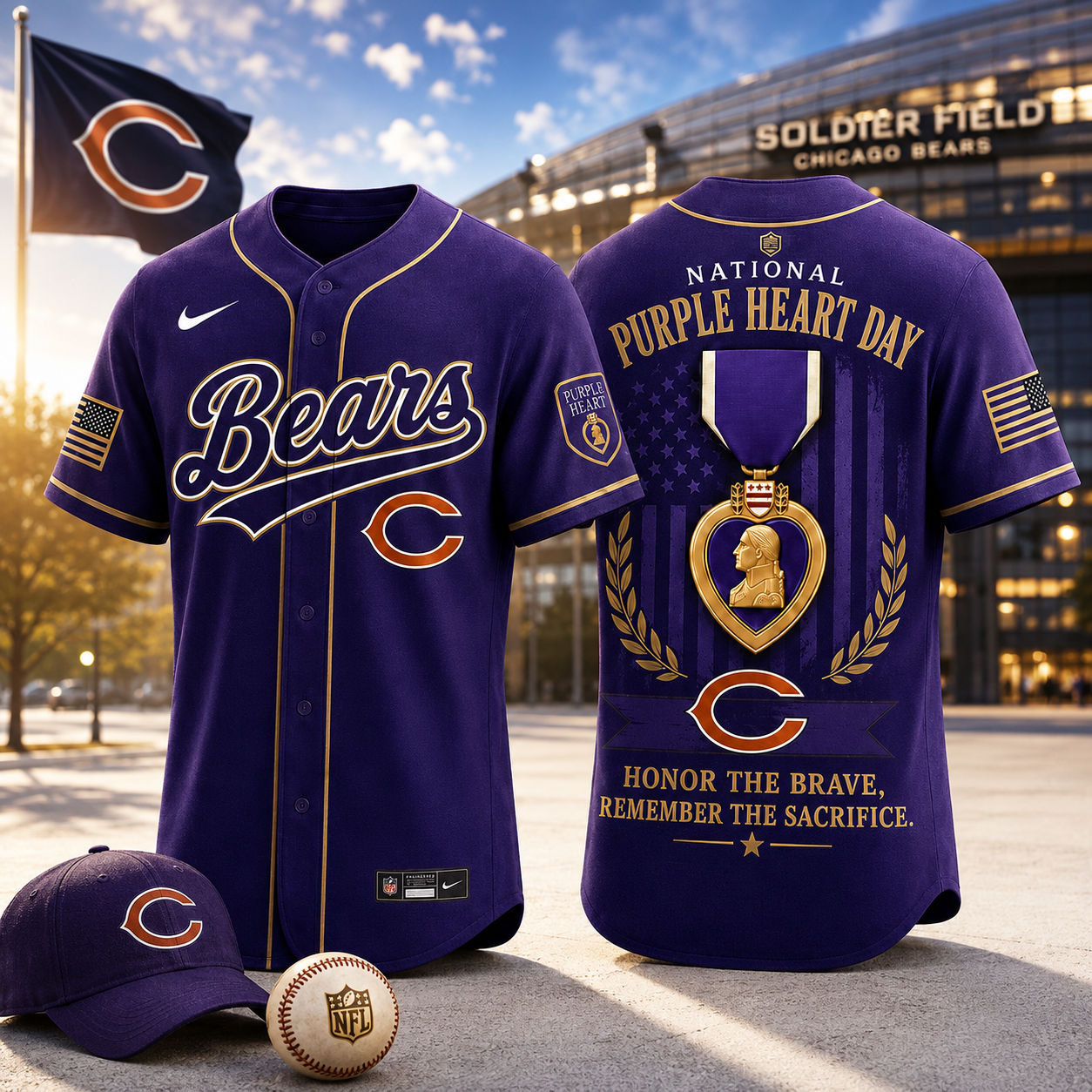Chicago Bears National Purple Heart Day Baseball Jersey