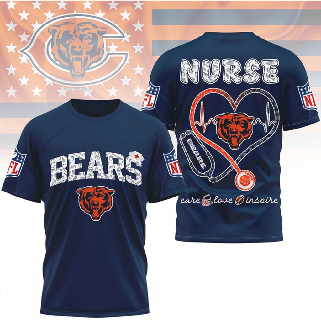 Chicago Bears Nurse Life Heartbeat Stethoscope T Shirt Retro Football Fan Graphic Apparel Cute Nursing Student Gift for Women Men Merch