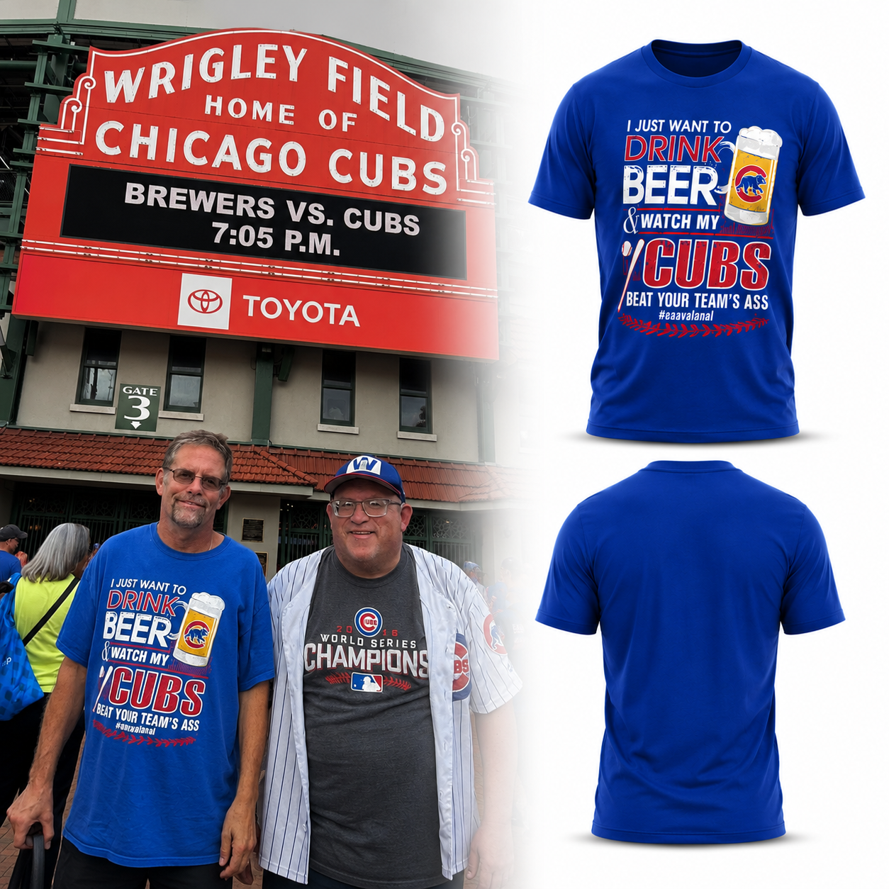 Chicago Cubs Drink Beer Watch My Cubs Funny Fan T Shirt Front And Back Graphic Baseball Lover Gift