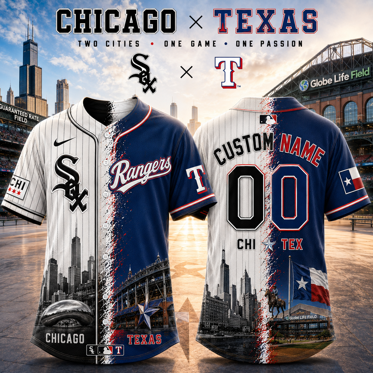 Chicago White Sox x Texas Rangers Custom Name Number Baseball Jersey For Fans