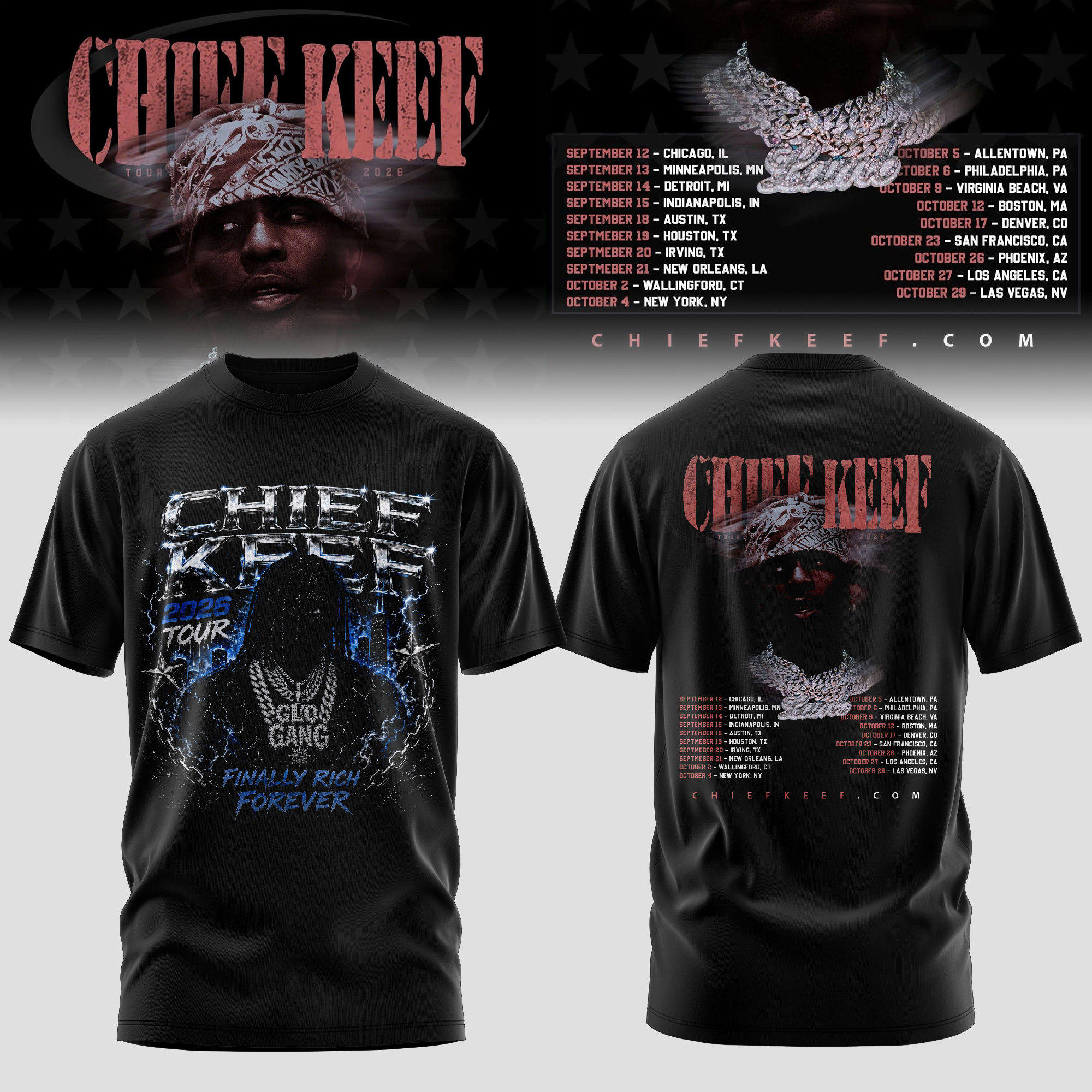 Chief Keef 2026 Tour Finally Rich Forever Concert T Shirt Collection