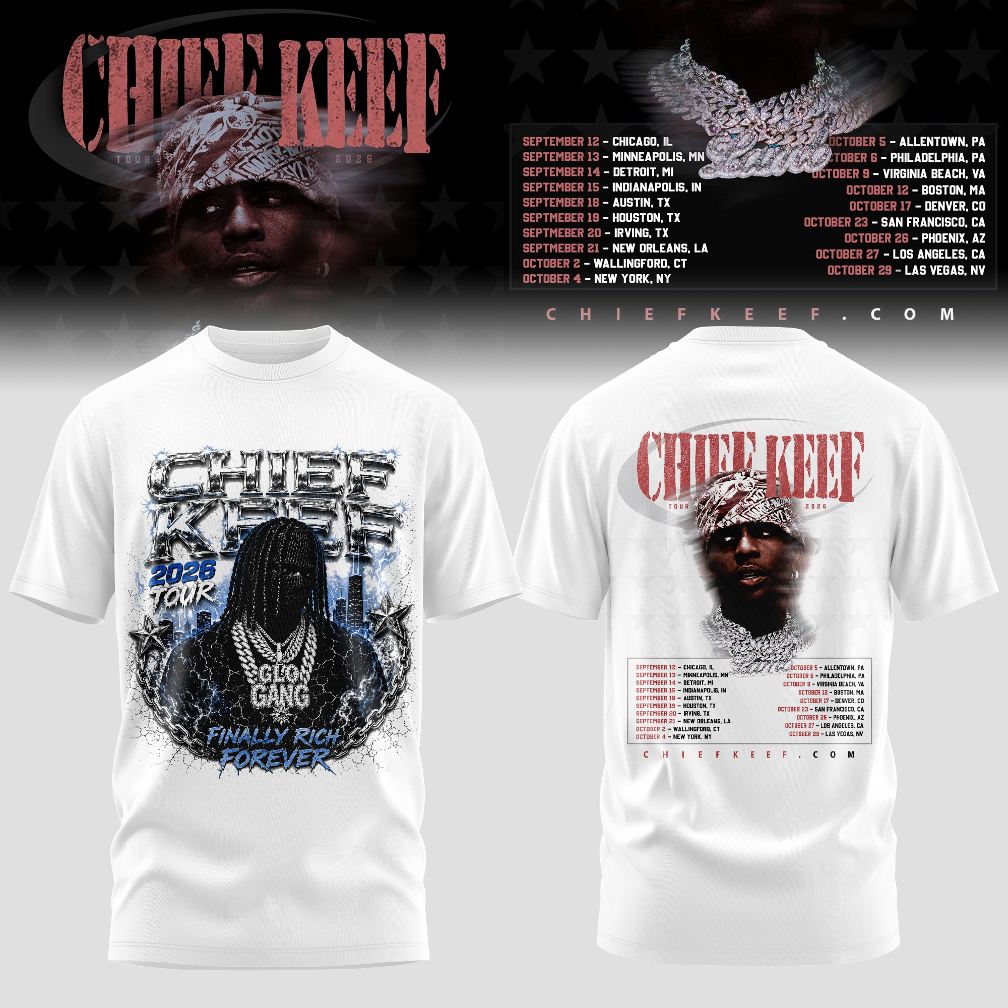 Chief Keef 2026 Tour Finally Rich Forever Vintage T Shirt Fan Merchandise